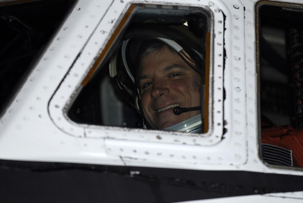 CAPE CANAVERAL, Fla. -- STS-134 Pilot Greg H. Johnson prepares to perform touch-and-go landings aboard a Shuttle Training Aircraft (STA) on the Shuttle Landing Facility runway at NASA's Kennedy Space Center in Florida. An STA is a Gulfstream II jet that is modified to mimic the shuttle's handling during the final phase of landing. Kelly and Johnson will practice landings as part of standard training before space shuttle Endeavour's launch to the International Space Station. Endeavour and its crew will deliver the Express Logistics Carrier-3, Alpha Magnetic Spectrometer-2 (AMS), a high-pressure gas tank and additional spare parts for the Dextre robotic helper to the station. This will be the final spaceflight for Endeavour. For more information visit, www.nasa.gov/mission_pages/shuttle/shuttlemissions/sts134/index.html. Photo credit: NASA/Kim Shiflett