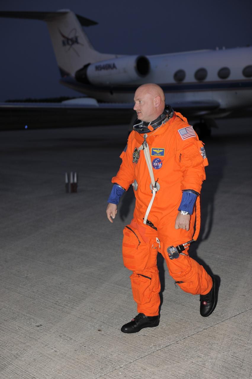 CAPE CANAVERAL, Fla. -- STS-134 Commander Mark Kelly has completed touch-and-go landings in a Shuttle Training Aircraft (STA) on the Shuttle Landing Facility runway at NASA's Kennedy Space Center in Florida. An STA is a Gulfstream II jet that is modified to mimic the shuttle's handling during the final phase of landing. Kelly and Johnson will practice landings as part of standard training before space shuttle Endeavour's launch to the International Space Station. Endeavour and its crew will deliver the Express Logistics Carrier-3, Alpha Magnetic Spectrometer-2 (AMS), a high-pressure gas tank and additional spare parts for the Dextre robotic helper to the station. This will be the final spaceflight for Endeavour. For more information visit, www.nasa.gov/mission_pages/shuttle/shuttlemissions/sts134/index.html. Photo credit: NASA/Kim Shiflett