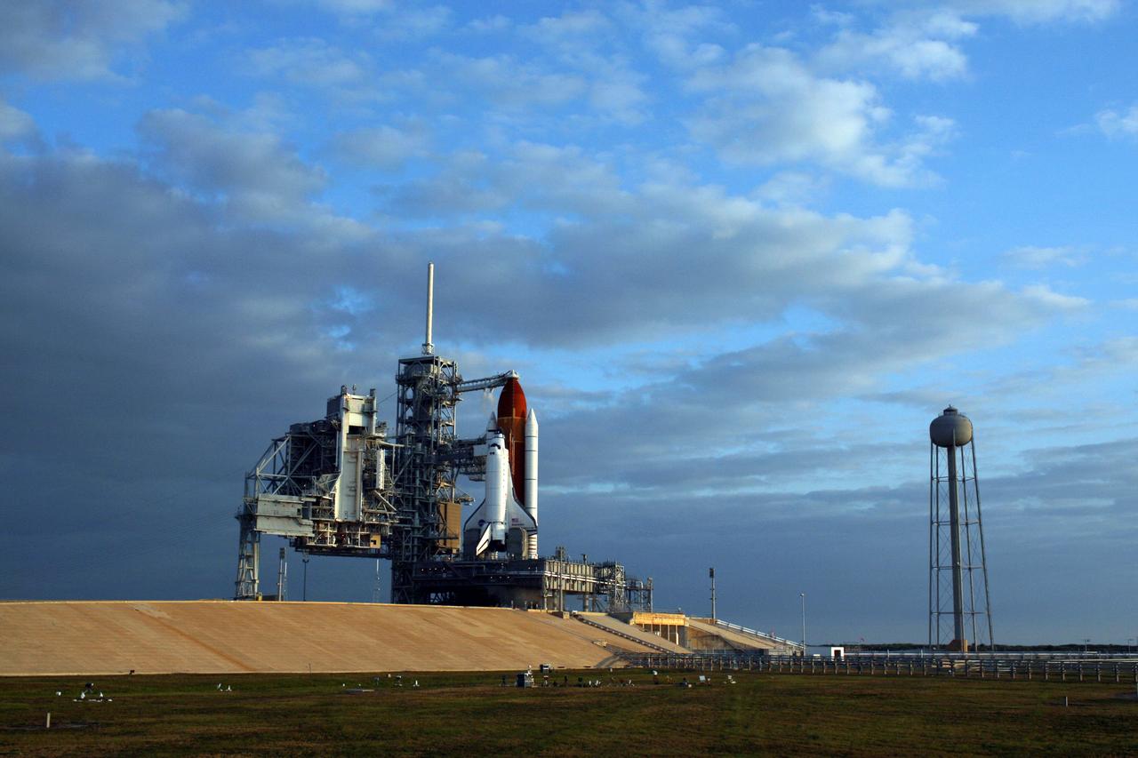 CAPE CANAVERAL, Fla. - Under a vividly painted blue sky, space shuttle Endeavour awaits liftoff on Launch Pad 39A at NASA's Kennedy Space Center in Florida.        STS-134 will deliver the Alpha Magnetic Spectrometer-2 (AMS), Express Logistics Carrier-3, a high-pressure gas tank and additional spare parts for the Dextre robotic helper to the International Space Station. May 16 at 8:56 a.m. will be the second launch attempt for Endeavour. The first attempt on April 29 was scrubbed because of an issue associated with a faulty power distribution box called the aft load control assembly-2 (ALCA-2). STS-134 will be the final spaceflight for Endeavour. For more information visit, www.nasa.gov/mission_pages/shuttle/shuttlemissions/sts134/index.html. Photo credit: NASA