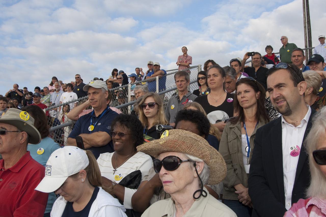 CAPE CANAVERAL, Fla. - Spectators at the Banana Creek Viewing Site near the Saturn V Center at NASA's Kennedy Space Center in Florida await the liftoff of space shuttle Endeavour. The shuttle lifted off on its STS-134 mission to the International Space Station on time at 8:56 a.m. EDT on May 16.    The shuttle and its six-member crew are embarking on a mission to deliver the Alpha Magnetic Spectrometer-2 (AMS), Express Logistics Carrier-3, a high-pressure gas tank and additional spare parts for the Dextre robotic helper to the space station. Endeavour's first launch attempt on April 29 was scrubbed because of an issue associated with a faulty power distribution box called the aft load control assembly-2 (ALCA-2). For more information, visit www.nasa.gov/mission_pages/shuttle/shuttlemissions/sts134/index.html. Photo credit: NASA/Chad Baumer