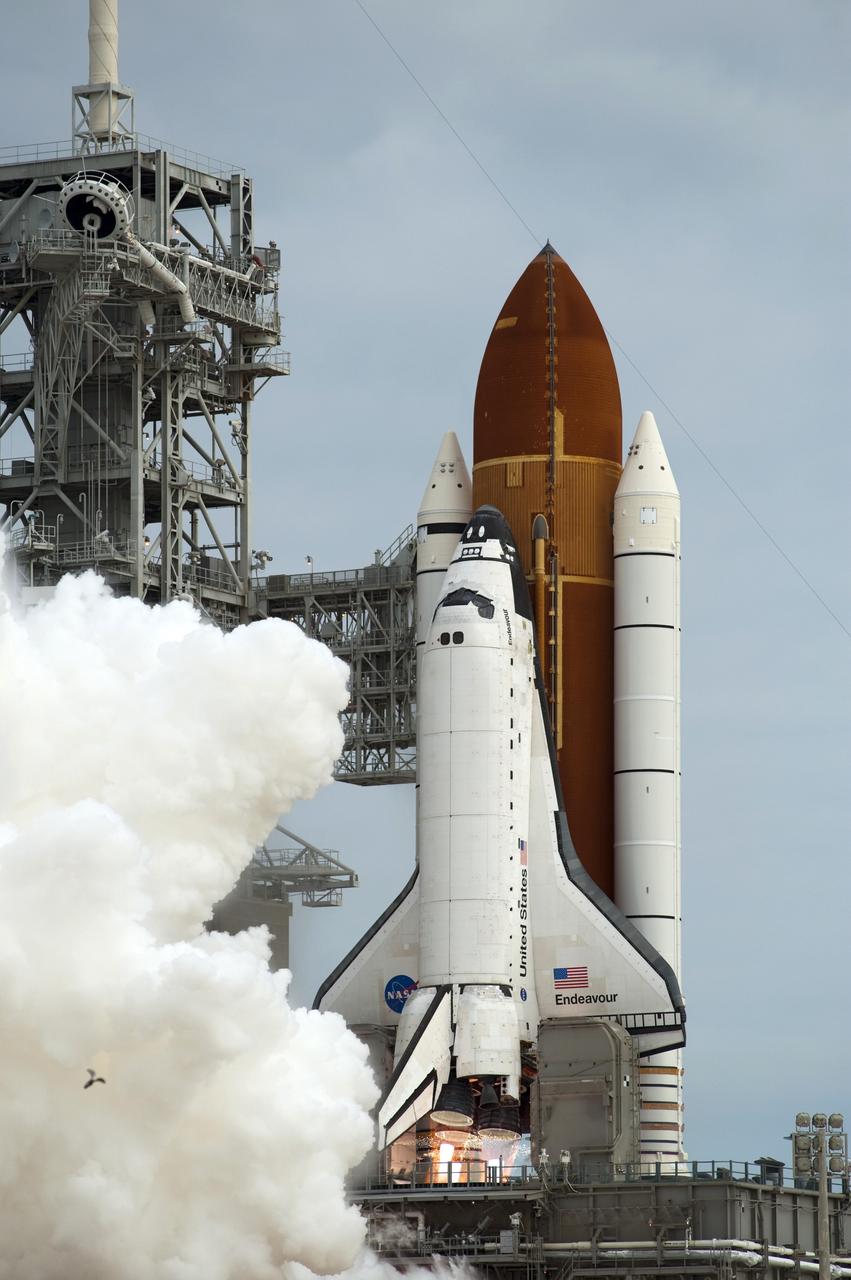CAPE CANAVERAL, Fla. -- Space shuttle Endeavour's main engines ignite for liftoff at Launch Pad 39A at NASA's Kennedy Space Center in Florida. Endeavour began its final flight, the STS-134 mission to the International Space Station, at 8:56 a.m. EDT on May 16. Endeavour and its six-member crew will deliver the Alpha Magnetic Spectrometer-2 (AMS), Express Logistics Carrier-3, a high-pressure gas tank and additional spare parts for the Dextre robotic helper to the space station. For more information visit, www.nasa.gov/mission_pages/shuttle/shuttlemissions/sts134/index.html. Photo credit: NASA/Sandra Joseph and Kevin O'Connell