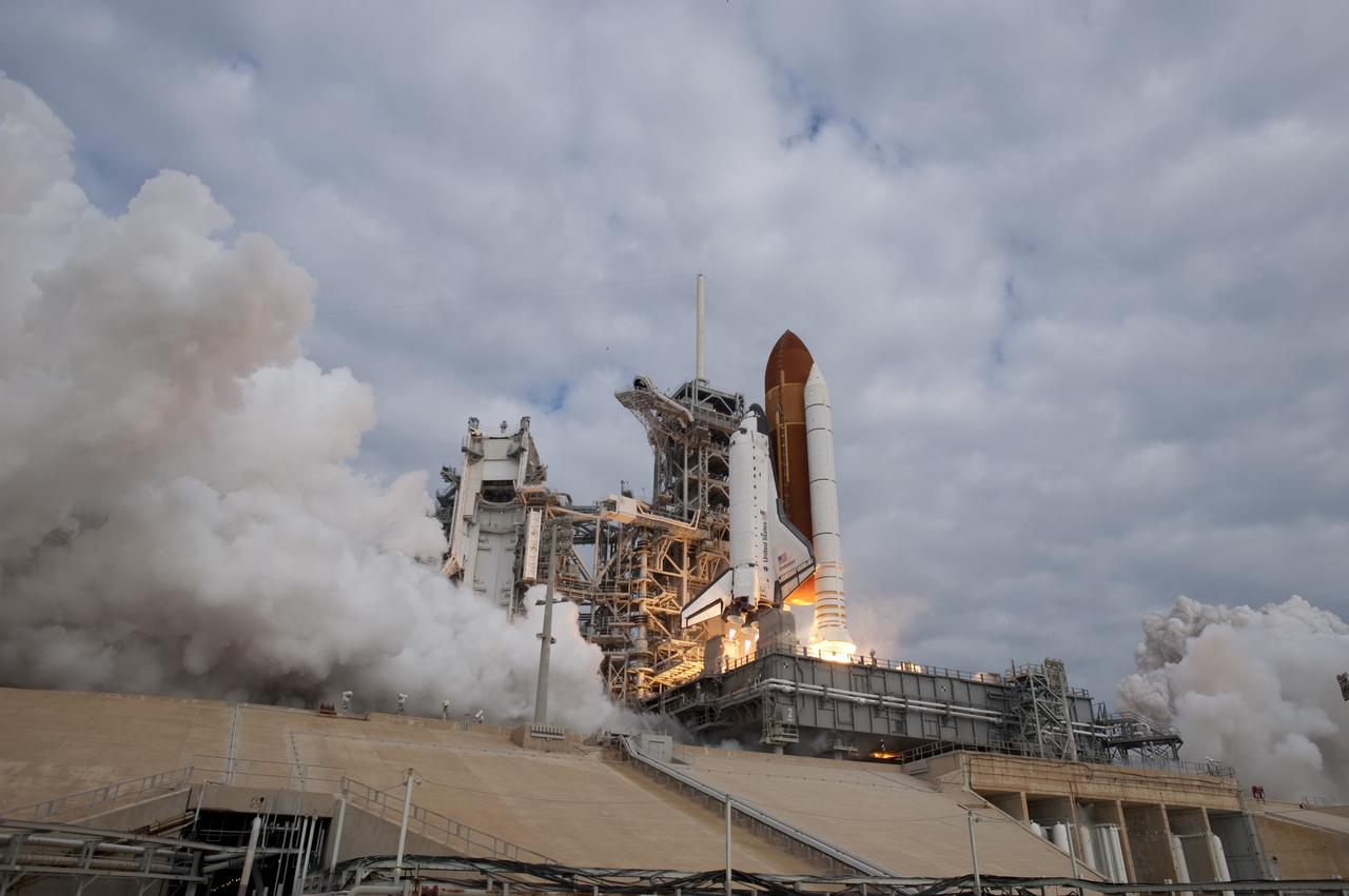 CAPE CANAVERAL, Fla. -- Space shuttle Endeavour's main engines ignite for liftoff at Launch Pad 39A at NASA's Kennedy Space Center in Florida. Endeavour began its final flight, the STS-134 mission to the International Space Station, at 8:56 a.m. EDT on May 16. Endeavour and its six-member crew will deliver the Alpha Magnetic Spectrometer-2 (AMS), Express Logistics Carrier-3, a high-pressure gas tank and additional spare parts for the Dextre robotic helper to the space station. For more information visit, www.nasa.gov/mission_pages/shuttle/shuttlemissions/sts134/index.html. Photo credit: NASA/Sandra Joseph and Kevin O'Connell