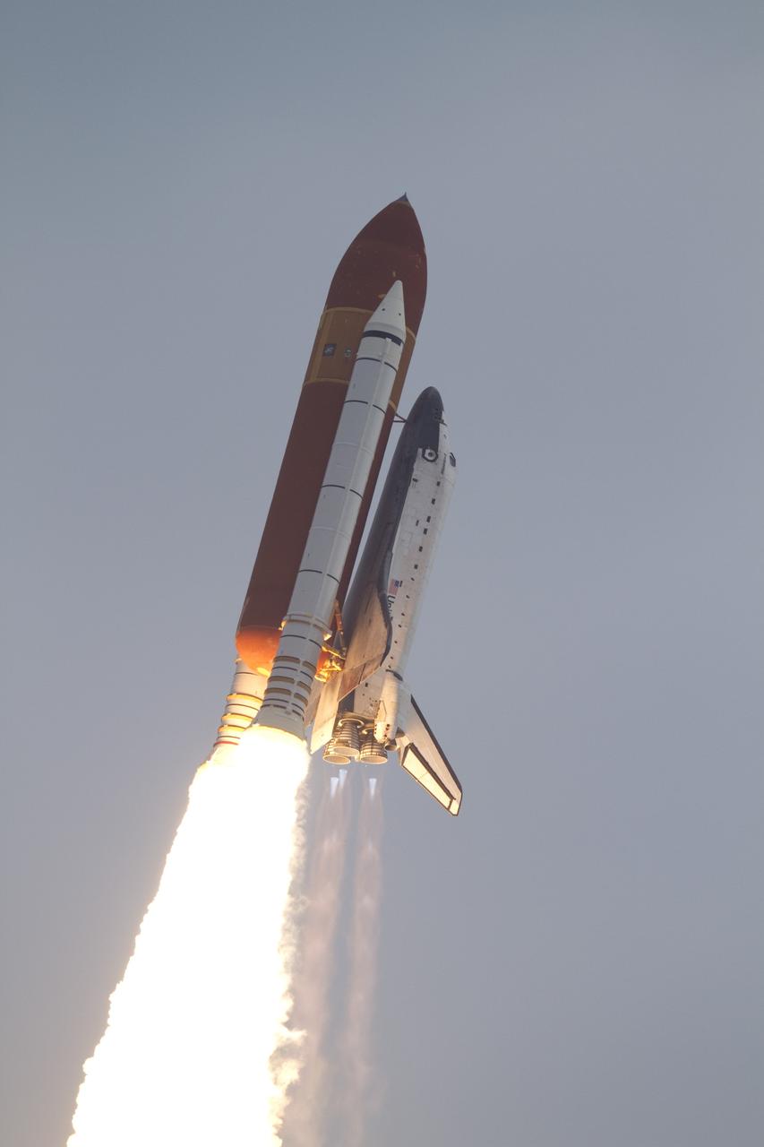 CAPE CANAVERAL, Fla. -- Space shuttle Endeavour rises on twin columns of flame from Launch Pad 39A at NASA's Kennedy Space Center in Florida.            Endeavour began its final flight, the STS-134 mission to the International Space Station, at 8:56 a.m. EDT on May 16. Endeavour and its six-member crew will deliver the Alpha Magnetic Spectrometer-2 (AMS), Express Logistics Carrier-3, a high-pressure gas tank and additional spare parts for the Dextre robotic helper to the space station. For more information visit, www.nasa.gov/mission_pages/shuttle/shuttlemissions/sts134/index.html. Photo credit: NASA/Kenny Allen