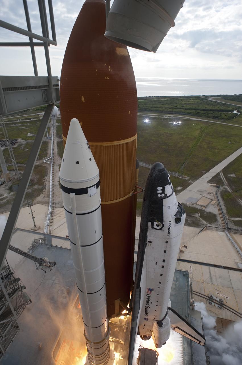 CAPE CANAVERAL, Fla. -- Space shuttle Endeavour's main engines and solid rocket boosters burst to life lifting the shuttle from Launch Pad 39A at NASA's Kennedy Space Center in Florida. Endeavour began its final flight, the STS-134 mission to the International Space Station, at 8:56 a.m. EDT on May 16. Endeavour and its six-member crew will deliver the Alpha Magnetic Spectrometer-2 (AMS), Express Logistics Carrier-3, a high-pressure gas tank and additional spare parts for the Dextre robotic helper to the space station. For more information visit, www.nasa.gov/mission_pages/shuttle/shuttlemissions/sts134/index.html. Photo credit: NASA/Tony Gray and Tom Farrar