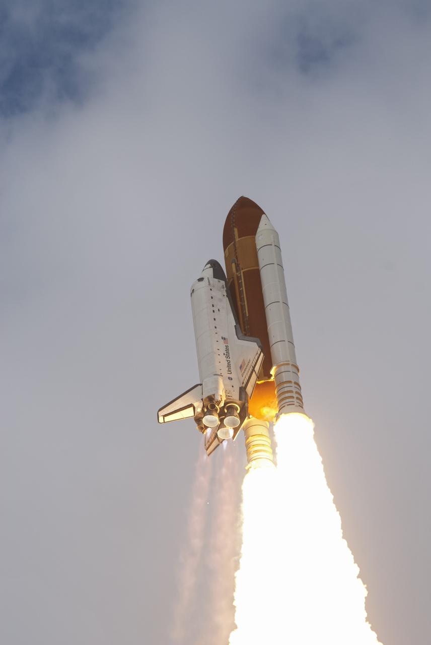CAPE CANAVERAL, Fla. -- Space shuttle Endeavour soars toward orbit after lifting off from Launch Pad 39A at NASA's Kennedy Space Center in Florida.        Endeavour began its final flight, the STS-134 mission to the International Space Station, at 8:56 a.m. EDT on May 16. Endeavour and its six-member crew will deliver the Alpha Magnetic Spectrometer-2 (AMS), Express Logistics Carrier-3, a high-pressure gas tank and additional spare parts for the Dextre robotic helper to the space station. For more information visit, www.nasa.gov/mission_pages/shuttle/shuttlemissions/sts134/index.html. Photo credit: NASA/Rusty Backer and Mike Gayle