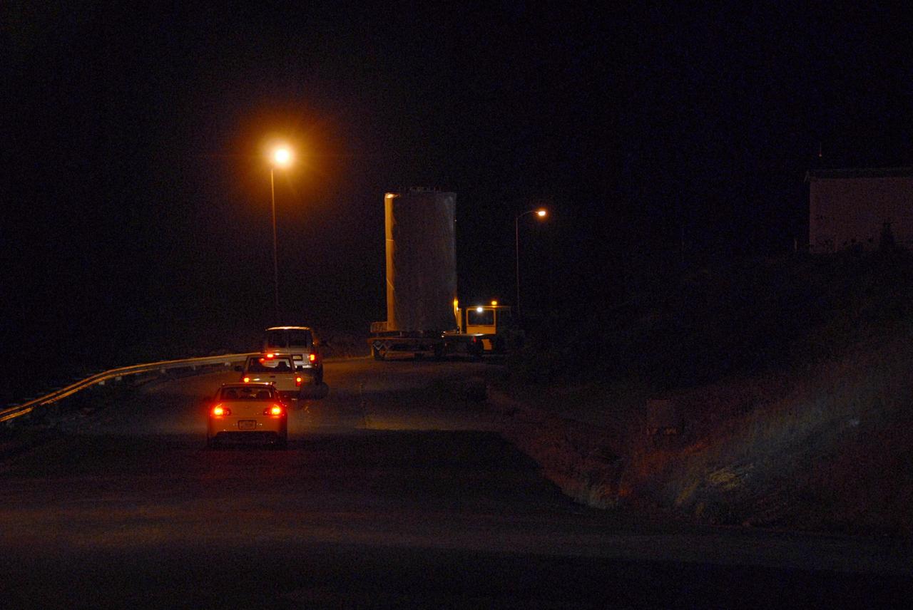 VANDENBERG AIR FORCE BASE, Calif. -- The Aquarius/SAC-D spacecraft, secured inside its payload transportation canister, is being transferred to NASA's Space Launch Complex-2 (SLC-2) at Vandenberg Air Force Base in California.         There, the spacecraft will be integrated to a United Launch Alliance Delta II rocket in preparation for the targeted June liftoff. Aquarius, the NASA-built instrument on the SAC-D spacecraft, will provide new insights into how variations in ocean surface salinity relate to fundamental climate processes on its three-year mission. Photo credit: NASA/VAFB