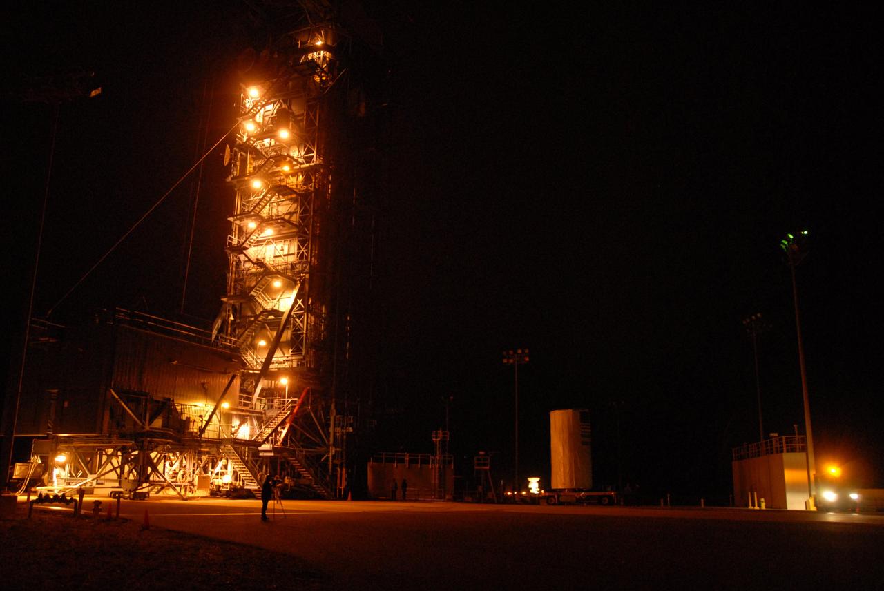VANDENBERG AIR FORCE BASE, Calif. -- The Aquarius/SAC-D spacecraft, secured inside its payload transportation canister, has been delivered to Space Launch Complex-2.        There, the spacecraft will be integrated to a United Launch Alliance Delta II rocket in preparation for the targeted June liftoff. Aquarius, the NASA-built instrument on the SAC-D spacecraft, will provide new insights into how variations in ocean surface salinity relate to fundamental climate processes on its three-year mission. Photo credit: NASA/VAFB