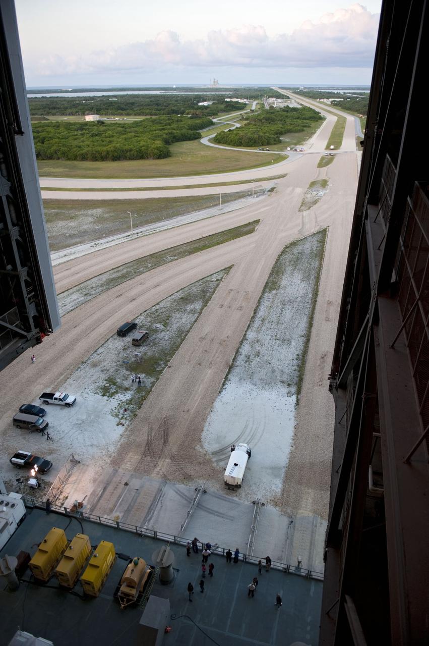 CAPE CANAVERAL, Fla. -- A 3.4-mile stretch of river rocks awaits the historic final journey of space shuttle Atlantis from the Vehicle Assembly Building to Launch Pad 39A at NASA's Kennedy Space Center in Florida. "Rollout," as it's called, began at 8:42 p.m. EDT. It will take the crawler-transporter about six hours to carry Atlantis, attached to its external fuel tank and solid rocket boosters atop a mobile launcher platform, to the seaside launch pad. The milestone move paves the way for the launch of the STS-135 mission to the International Space Station, targeted for July 8.      STS-135 will be the 33rd flight of Atlantis, the 37th shuttle mission to the space station, and the 135th and final mission of NASA's Space Shuttle Program. For more information visit, www.nasa.gov/mission_pages/shuttle/shuttlemissions/sts135/index.html. Photo credit: NASA/Kim Shiflett