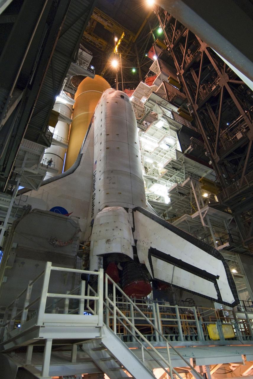 CAPE CANAVERAL, Fla. -- Space shuttle Atlantis, attached to its external fuel tank and solid rocket boosters atop a mobile launcher platform, makes its final debut outside the Vehicle Assembly Building. "Rollout," as it's called, to Launch Pad 39A at NASA's Kennedy Space Center in Florida began at 8:42 p.m. EDT. It will take the crawler-transporter about six hours to carry the shuttle stack to its seaside launch pad. The milestone move paves the way for the launch of the STS-135 mission to the International Space Station, targeted for July 8.        STS-135 will be the 33rd flight of Atlantis, the 37th shuttle mission to the space station, and the 135th and final mission of NASA's Space Shuttle Program. For more information visit, www.nasa.gov/mission_pages/shuttle/shuttlemissions/sts135/index.html. Photo credit: NASA/Jim Grossmann