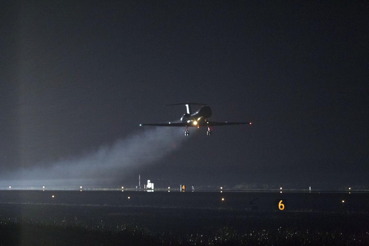 CAPE CANAVERAL, Fla. -- Astronaut Rick Sturckow flies weather reconnaissance in a Shuttle Training Aircraft over NASA's Kennedy Space Center in Florida to assess conditions before space shuttle Endeavour returns to Earth for the final time. Weather was observed "go" and Endeavour glided to a stop on the Shuttle Landing Facility's Runway 15 at 2:35 a.m. EDT, bringing an end to the STS-134 mission. STS-134 delivered the Alpha Magnetic Spectrometer-2 (AMS) and the Express Logistics Carrier-3 (ELC-3) to the International Space Station. AMS will help researchers understand the origin of the universe and search for evidence of dark matter, strange matter and antimatter from the station. ELC-3 carried spare parts that will sustain station operations once the shuttles are retired from service. STS-134 was the 25th and final flight for Endeavour, which has spent 299 days in space, orbited Earth 4,671 times and traveled 122,883,151 miles. Photo credit: NASA/Tony Gray