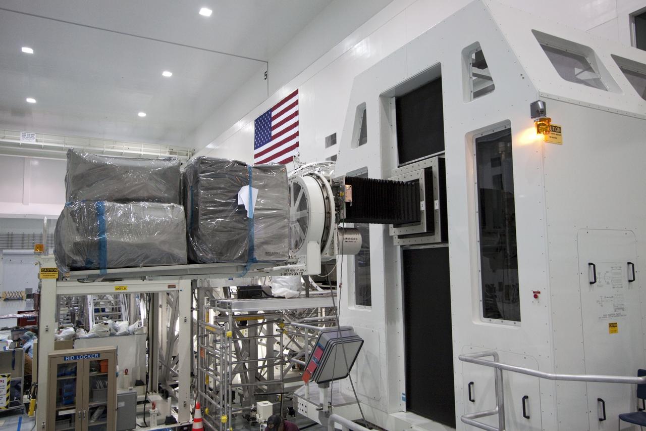 CAPE CANAVERAL, Fla. -- In the Space Station Processing Facility at NASA's Kennedy Space Center in Florida, cargo is being installed inside the Raffaello multi-purpose logistics module for shuttle Atlantis' flight to the International Space Station. Commander Chris Ferguson, Pilot Doug Hurley and Mission Specialists Sandra Magnus and Rex Walheim are targeted to lift off on July 8, taking with them the Raffaello multi-purpose logistics module packed with supplies, logistics and spare parts. The STS-135 mission also will fly a system to investigate the potential for robotically refueling existing spacecraft and return a failed ammonia pump module to help NASA better understand the failure mechanism and improve pump designs for future systems. STS-135 will be the 33rd flight of Atlantis, the 37th shuttle mission to the space station, and the 135th and final mission of NASA's Space Shuttle Program. For more information visit, www.nasa.gov/mission_pages/shuttle/shuttlemissions/sts135/index.html. Photo credit: NASA/Jack Pfaller