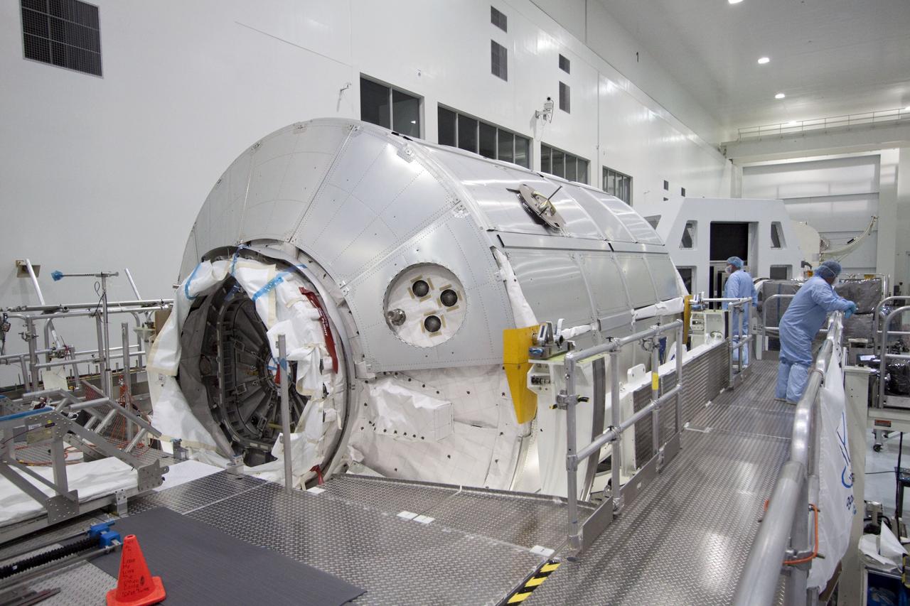 CAPE CANAVERAL, Fla. -- In the Space Station Processing Facility at NASA's Kennedy Space Center in Florida, cargo is being installed inside the Raffaello multi-purpose logistics module for shuttle Atlantis' flight to the International Space Station. Commander Chris Ferguson, Pilot Doug Hurley and Mission Specialists Sandra Magnus and Rex Walheim are targeted to lift off on July 8, taking with them the Raffaello multi-purpose logistics module packed with supplies, logistics and spare parts. The STS-135 mission also will fly a system to investigate the potential for robotically refueling existing spacecraft and return a failed ammonia pump module to help NASA better understand the failure mechanism and improve pump designs for future systems. STS-135 will be the 33rd flight of Atlantis, the 37th shuttle mission to the space station, and the 135th and final mission of NASA's Space Shuttle Program. For more information visit, www.nasa.gov/mission_pages/shuttle/shuttlemissions/sts135/index.html. Photo credit: NASA/Jack Pfaller