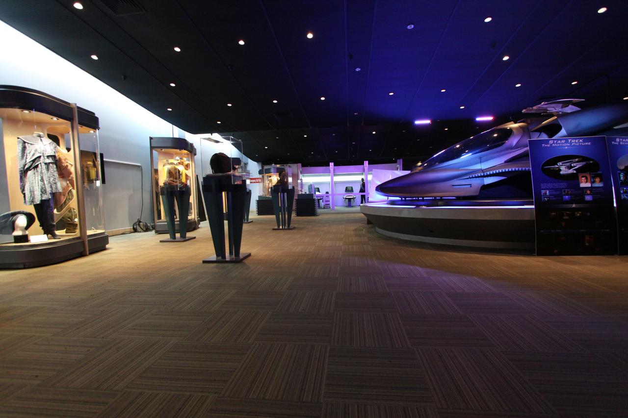 CAPE CANAVERAL, Fla. -- At NASA Kennedy Space Center's Visitor Complex, Star Trek memorabilia is being displayed this summer through Sept. 5. Appearing for the first time in the southeast, "Star Trek: The Exhibition" is an interactive exhibit of authentic Star Trek artifacts from the past 40 years, featuring one-of-a-kind costumes, props and filming models from every Star Trek television series and feature film, including a recreation of the U.S.S. Enterprise Bridge from the original series. Photo credit: NASA/Jack Pfaller