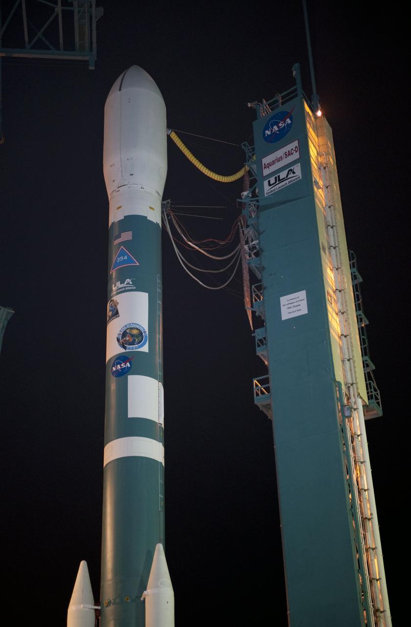 VANDENBERG AIR FORCE BASE, Calif. -- The mobile service tower at NASA's Launch Complex-2 at Vandenberg Air Force Base in California has moved away from the United Launch Alliance Delta II rocket with the Aquarius/SAC-D spacecraft atop in preparation for launch.        Liftoff is slated for 7:20 PDT/10:20 EDT today. Aquarius, the NASA-built instrument on the SAC-D spacecraft will provide new insights into how variations in ocean surface salinity relate to fundamental climate processes on its three-year mission. For more information visit: www.nasa.gov/aquarius. Photo credit: NASA/VAFB