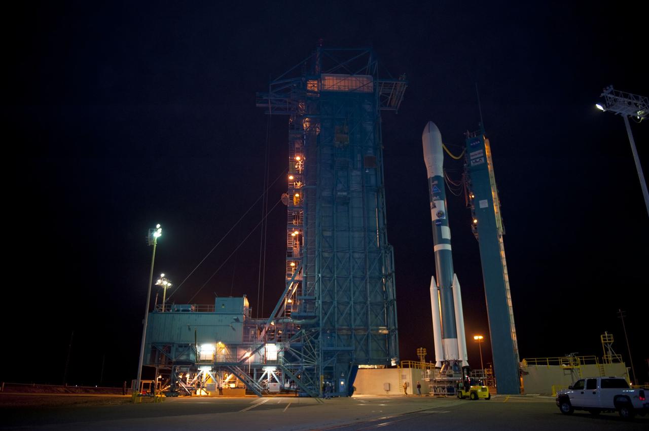 VANDENBERG AIR FORCE BASE, Calif. -- The mobile service tower at NASA's Launch Complex-2 at Vandenberg Air Force Base in California has moved away from the United Launch Alliance Delta II rocket with the Aquarius/SAC-D spacecraft atop in preparation for launch.        Liftoff is slated for 7:20 PDT/10:20 EDT today. Aquarius, the NASA-built instrument on the SAC-D spacecraft will provide new insights into how variations in ocean surface salinity relate to fundamental climate processes on its three-year mission. For more information visit: www.nasa.gov/aquarius. Photo credit: NASA/VAFB