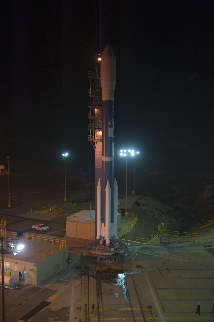 VANDENBERG AIR FORCE BASE, Calif. -- At NASA's Launch Complex-2 at Vandenberg Air Force Base in California the United Launch Alliance Delta II rocket with the Aquarius/SAC-D spacecraft atop is prepared for launch.        Liftoff is slated for 7:20 PDT/10:20 EDT today. Aquarius, the NASA-built instrument on the SAC-D spacecraft will provide new insights into how variations in ocean surface salinity relate to fundamental climate processes on its three-year mission. For more information visit: www.nasa.gov/aquarius. Photo credit: NASA/VAFB