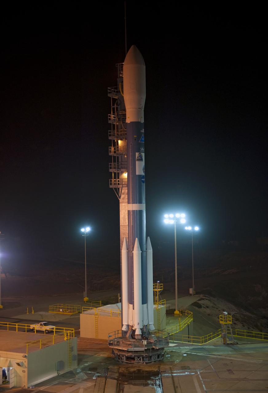 VANDENBERG AIR FORCE BASE, Calif. -- At NASA's Launch Complex-2 at Vandenberg Air Force Base in California the United Launch Alliance Delta II rocket with the Aquarius/SAC-D spacecraft atop is prepared for launch.        Liftoff is slated for 7:20 PDT/10:20 EDT today. Aquarius, the NASA-built instrument on the SAC-D spacecraft will provide new insights into how variations in ocean surface salinity relate to fundamental climate processes on its three-year mission. For more information visit: www.nasa.gov/aquarius. Photo credit: NASA/VAFB