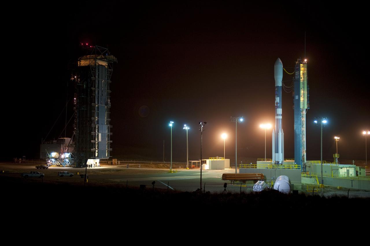 VANDENBERG AIR FORCE BASE, Calif. -- At NASA's Launch Complex-2 at Vandenberg Air Force Base in California the United Launch Alliance Delta II rocket with the Aquarius/SAC-D spacecraft atop is prepared for launch.        Liftoff is slated for 7:20 PDT/10:20 EDT today. Aquarius, the NASA-built instrument on the SAC-D spacecraft will provide new insights into how variations in ocean surface salinity relate to fundamental climate processes on its three-year mission. For more information visit: www.nasa.gov/aquarius. Photo credit: NASA/VAFB