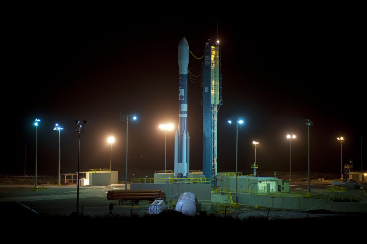 VANDENBERG AIR FORCE BASE, Calif. -- At NASA's Launch Complex-2 at Vandenberg Air Force Base in California the United Launch Alliance Delta II rocket with the Aquarius/SAC-D spacecraft atop is prepared for launch.        Liftoff is slated for 7:20 PDT/10:20 EDT today. Aquarius, the NASA-built instrument on the SAC-D spacecraft will provide new insights into how variations in ocean surface salinity relate to fundamental climate processes on its three-year mission. For more information visit: www.nasa.gov/aquarius. Photo credit: NASA/VAFB
