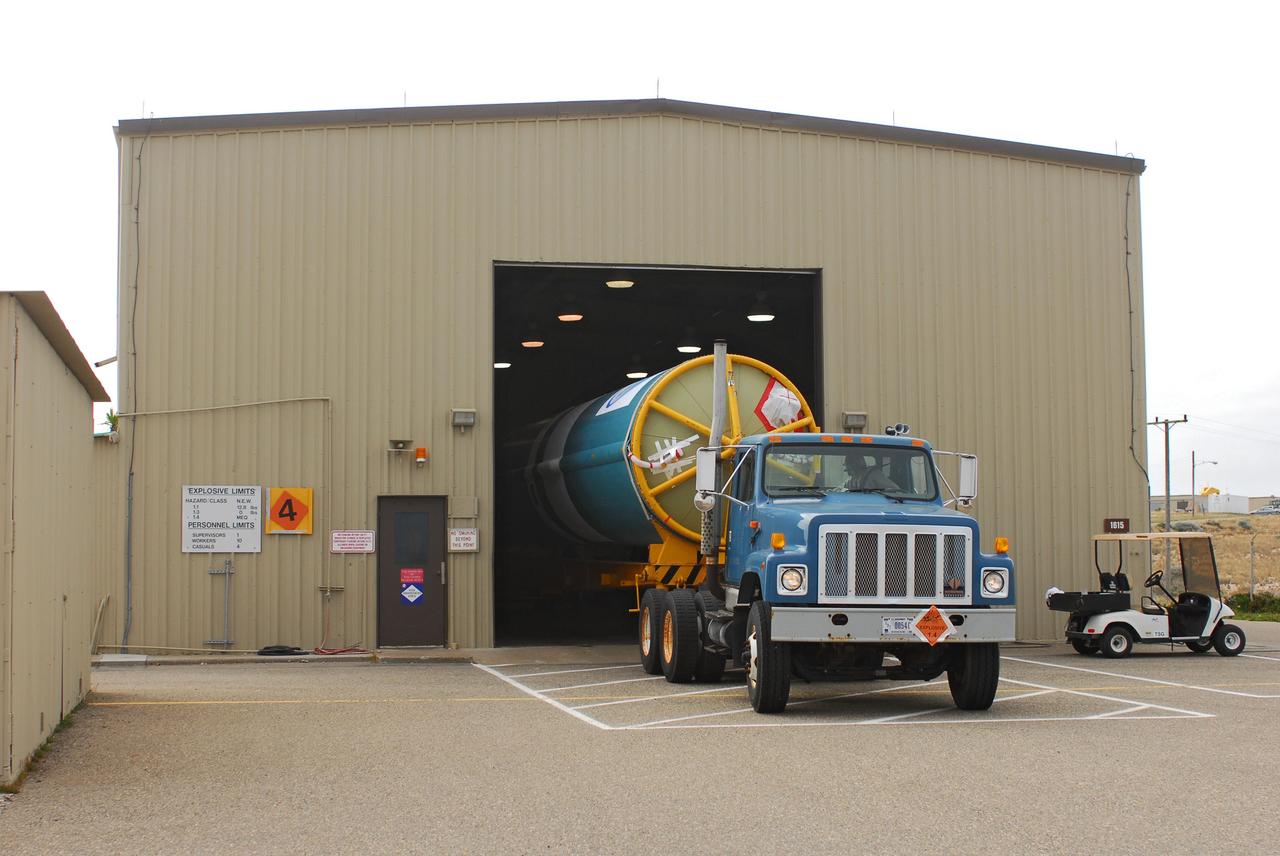 VANDENBERG AIR FORCE BASE, Calif. -- At Vandenberg Air Force Base in California, the first stage of a United Launch Alliance Delta II that will carry the National Polar-orbiting Operational Environmental Satellite System Preparatory Project (NPP) satellite into space has arrived at NASA's Launch Complex-2. The vehicle will undergo initial testing at the United Launch Alliance Delta Mission Checkout Facility.        NPP will be positioned 512 miles above the Earth's surface and will orbit about 16 times each day to observe nearly the entire globe. The NPP mission for NASA and the National Oceanic and Atmospheric Administration (NOAA) is to measure Earth's atmospheric and sea surface temperatures, humidity sounding, land and ocean biological activity, and cloud and aerosol properties. For more information, visit www.nasa.gov/NPP. Photo credit: NASA/VAFB