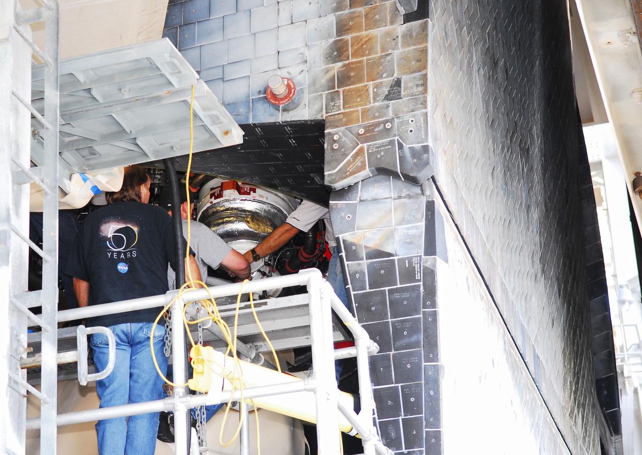 CAPE CANAVERAL, Fla. -- During a tanking test on June 15 at Launch Pad 39A at NASA's Kennedy Space Center in Florida, there was an apparent liquid hydrogen leak in the main fuel valve in Atlantis' space shuttle main engine No. 3. Technicians now are replacing the suspect valve and a leak check of the valve and associated systems will be conducted. The work is expected to take about a week, which still would support Atlantis' targeted July 8 launch date. STS-135 Commander Chris Ferguson, Pilot Doug Hurley and Mission Specialists Sandy Magnus and Rex Walheim are targeted to lift off on space shuttle Atlantis July 8, taking with them the MPLM packed with supplies, logistics and spare parts to the International Space Station. The STS-135 mission also will fly a system to investigate the potential for robotically refueling existing satellites and return a failed ammonia pump module to help NASA better understand the failure mechanism and improve pump designs for future systems. STS-135 will be the 33rd flight of Atlantis, the 37th shuttle mission to the space station, and the 135th and final mission of NASA's Space Shuttle Program. For more information visit, www.nasa.gov/mission_pages/shuttle/shuttlemissions/sts135/index.html. Photo credit: NASA/Jim Grossmann