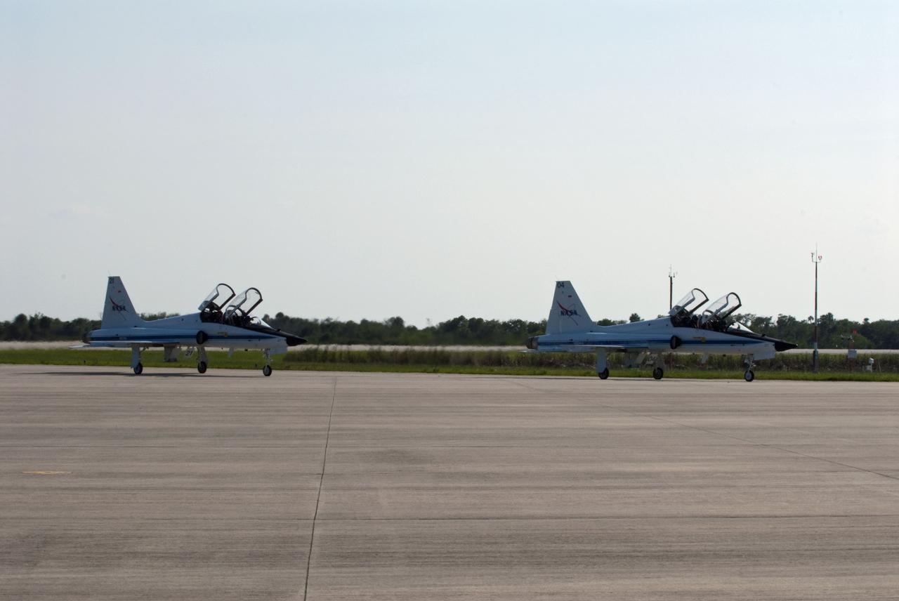 CAPE CANAVERAL, Fla. -- At the Shuttle Landing Facility at NASA's Kennedy Space Center in Florida, space shuttle Atlantis' crew members begin to arrive aboard their T-38 jets. The astronauts are at Kennedy to participate in a launch countdown dress rehearsal called the Terminal Countdown Demonstration Test (TCDT) and related training in preparation for the upcoming STS-135 mission. Atlantis and its crew are targeted to lift off July 8, delivering the Raffaello multi-purpose logistics module packed with supplies, logistics and spare parts to the International Space Station. The STS-135 mission also will fly a system to investigate the potential for robotically refueling existing satellites and return a failed ammonia pump module to help NASA better understand the failure mechanism and improve pump designs for future systems. STS-135 will be the 33rd flight of Atlantis, the 37th shuttle mission to the space station, and the 135th and final mission of NASA's Space Shuttle Program. For more information visit, www.nasa.gov/mission_pages/shuttle/shuttlemissions/sts135/index.html. Photo credit: NASA/Kim Shiflett