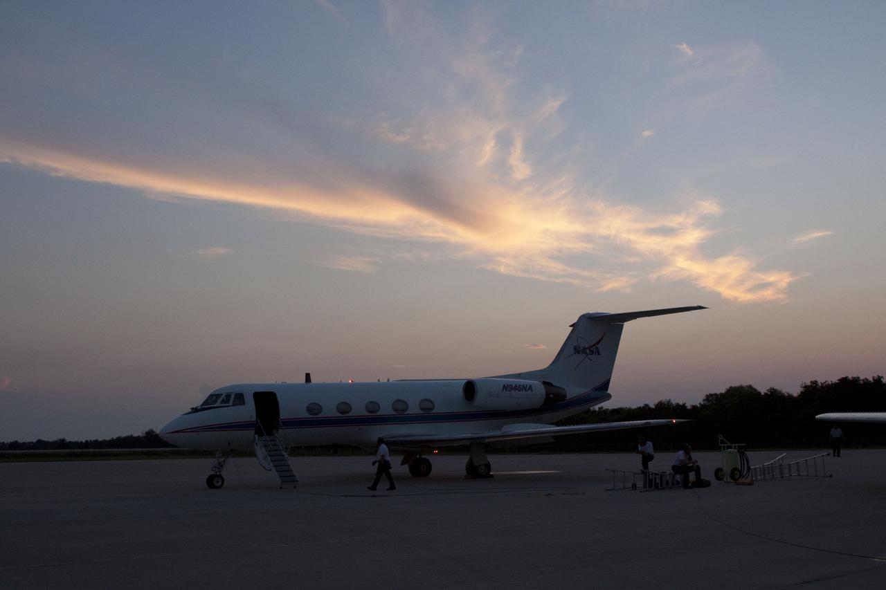 CAPE CANAVERAL, Fla. -- STS-135 Commander Chris Ferguson and Pilot Doug Hurley will perform touch-and-go landings aboard their Shuttle Training Aircrafts (STA) on the Shuttle Landing Facility runway at NASA's Kennedy Space Center in Florida. An STA is a Gulfstream II jet that is modified to mimic the shuttle's handling during the final phase of landing. Ferguson and Hurley will practice landings as part of standard training before space shuttle Atlantis' launch to the International Space Station. Atlantis and its crew are targeted to lift off July 8, to deliver the Raffaello multi-purpose logistics module packed with supplies and spare parts to the station. The STS-135 mission also will fly a system to investigate the potential for robotically refueling existing satellites and return a failed ammonia pump module to help NASA better understand the failure mechanism and improve pump designs for future systems. STS-135 will be the 33rd flight of Atlantis, the 37th shuttle mission to the space station, and the 135th and final mission of NASA's Space Shuttle Program. For more information visit, www.nasa.gov/mission_pages/shuttle/shuttlemissions/sts135/index.html. Photo credit: NASA/Troy Cryder