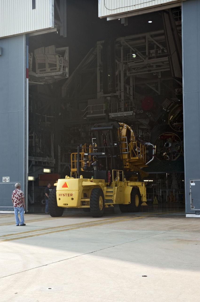 CAPE CANAVERAL, Fla. -- Engine No. 1, one of three space shuttle main engines, was removed from shuttle Endeavour and is being transported from Orbiter Processing Facility-1 to the Space Shuttle Main Engine Processing Facility at NASA's Kennedy Space Center in Florida.        The work is part of Endeavour's transition and retirement processing. The spacecraft is being prepared for public display at the California Science Center in Los Angeles. Endeavour flew 25 missions, spent 299 days in space, orbited Earth 4,671 times and traveled 122,883,151 miles over the course of its 19-year career. Endeavour's STS-134 and final mission was completed after landing on June 1, 2011. Photo credit: NASA/Chris Chamberland
