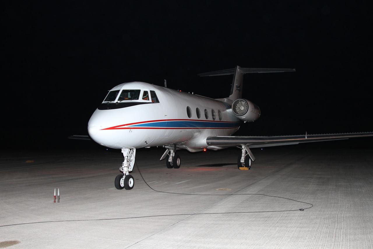 CAPE CANAVERAL, Fla. -- At NASA's Kennedy Space Center in Florida, STS-135 Commander Chris Ferguson and Pilot Doug Hurley prepare for takeoff from Kennedy's Shuttle Landing Facility to practice touch-and-go landings in a Shuttle Training Aircraft (STA). An STA is a Gulfstream II jet that is modified to mimic the shuttle's handling during the final phase of landing. Ferguson and Hurley will practice landings as part of standard procedure before space shuttle Atlantis' launch to the International Space Station. Atlantis and its crew are scheduled to lift off at 11:26 a.m. EDT on July 8 to deliver the Raffaello multi-purpose logistics module packed with supplies and spare parts to the station. The STS-135 mission also will fly a system to investigate the potential for robotically refueling existing satellites and return a failed ammonia pump module to help NASA better understand the failure mechanism and improve pump designs for future systems. STS-135 will be the 33rd flight of Atlantis, the 37th shuttle mission to the space station, and the 135th and final mission of NASA's Space Shuttle Program. For more information visit, www.nasa.gov/mission_pages/shuttle/shuttlemissions/sts135/index.html. Photo credit: NASA/Cory Huston