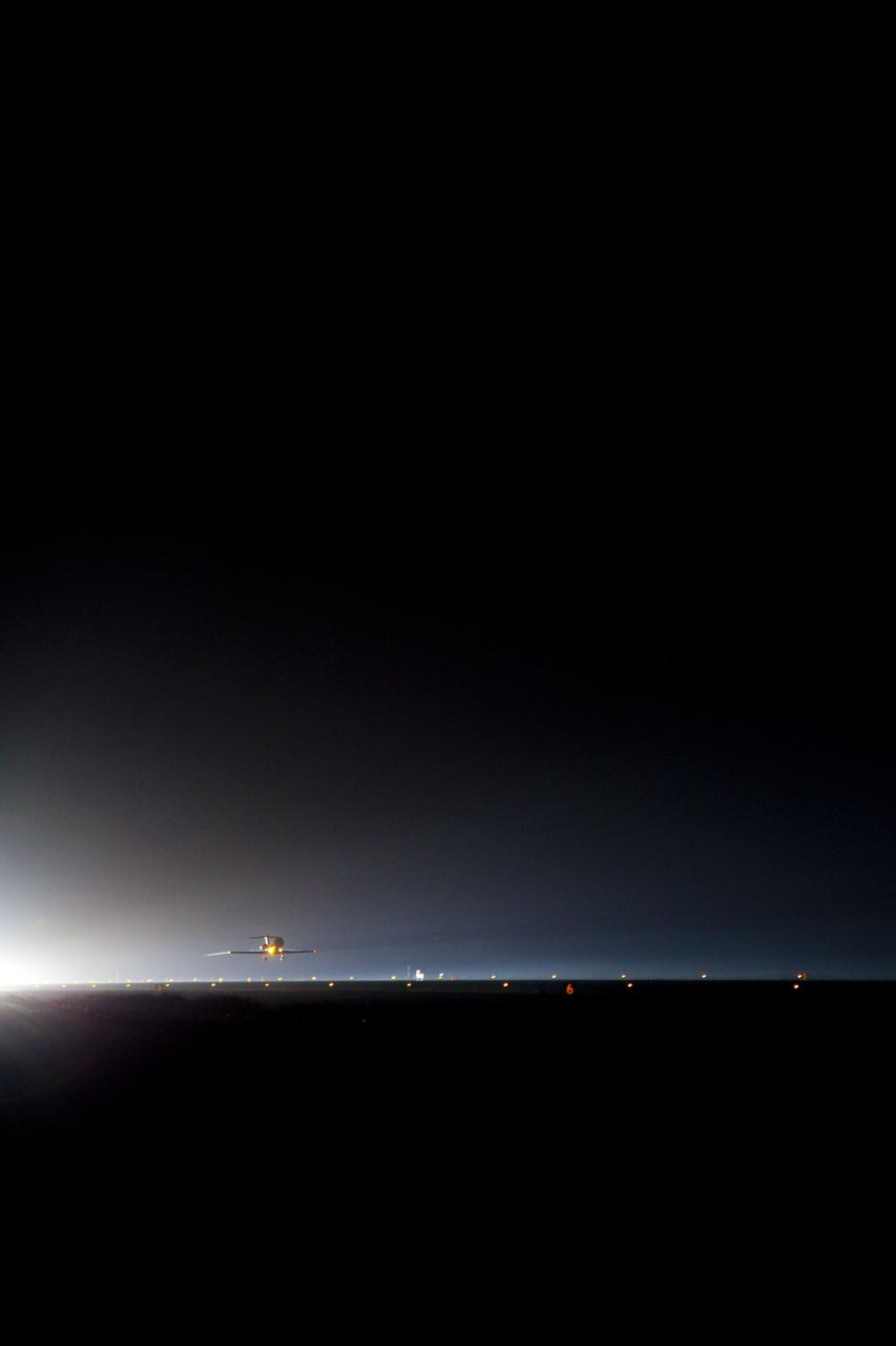 CAPE CANAVERAL, Fla. -- STS-135 Commander Chris Ferguson and Pilot Doug Hurley perform touch-and-go landings aboard a Shuttle Training Aircraft (STA) at the Shuttle Landing Facility at NASA's Kennedy Space Center in Florida. An STA is a Gulfstream II jet that is modified to mimic the shuttle's handling during the final phase of landing. Ferguson and Hurley practice landings as part of standard procedure before space shuttle Atlantis' launch to the International Space Station. Atlantis and its crew are scheduled to lift off at 11:26 a.m. EDT on July 8 to deliver the Raffaello multi-purpose logistics module packed with supplies and spare parts to the station. The STS-135 mission also will fly a system to investigate the potential for robotically refueling existing satellites and return a failed ammonia pump module to help NASA better understand the failure mechanism and improve pump designs for future systems. STS-135 will be the 33rd flight of Atlantis, the 37th shuttle mission to the space station, and the 135th and final mission of NASA's Space Shuttle Program. For more information visit, www.nasa.gov/mission_pages/shuttle/shuttlemissions/sts135/index.html. Photo credit: NASA/Cory Huston