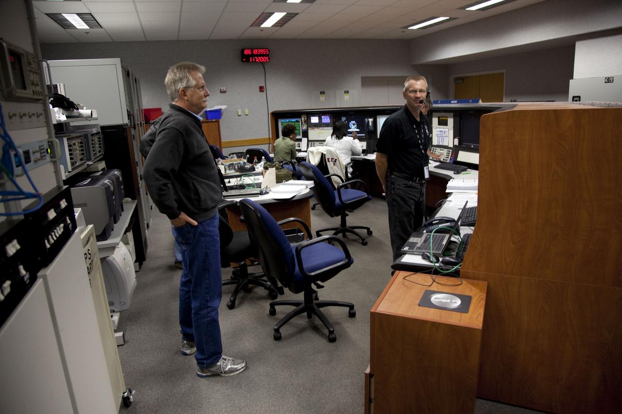 CAPE CANAVERAL, Fla. -- In Firing Room 4 in the Launch Control Center at NASA's Kennedy Space Center in Florida, launch team members took their posts at about 12:30 p.m. EDT, July 5 to prepare for space shuttle Atlantis' STS-135 mission to the International Space Station. The countdown clock began ticking backward from the T-43 hour mark at 1 p.m. Atlantis and its crew of four are scheduled to lift off at 11:26 a.m. EDT on July 8 to deliver the Raffaello multi-purpose logistics module packed with supplies and spare parts to the station. The STS-135 mission also will fly a system to investigate the potential for robotically refueling existing satellites and return a failed ammonia pump module to help NASA better understand the failure mechanism and improve pump designs for future systems. STS-135 will be the 33rd flight of Atlantis, the 37th shuttle mission to the space station, and the 135th and final mission of NASA's Space Shuttle Program. For more information visit, www.nasa.gov/mission_pages/shuttle/shuttlemissions/sts135/index.html. Photo credit: NASA/Frankie Martin