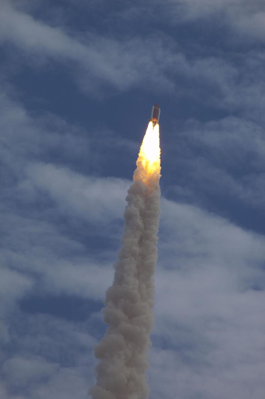 CAPE CANAVERAL, Fla. -- After 30 years and 135 missions, residents and visitors to Florida's Space Coast see this rocket's red glare for the last time as space shuttle Atlantis soars toward space after lifting off Launch Pad 39A at NASA's Kennedy Space Center in Florida at 11:29 a.m. EDT on July 8. On board are four experienced astronauts -- STS-135 Commander Chris Ferguson, Pilot Doug Hurley, and Mission Specialists Sandy Magnus and Rex Walheim.    STS-135 will deliver the Raffaello multi-purpose logistics module packed with supplies and spare parts for the International Space Station. Atlantis also is flying the Robotic Refueling Mission experiment that will investigate the potential for robotically refueling existing satellites in orbit. In addition, Atlantis will return with a failed ammonia pump module to help NASA better understand the failure mechanism and improve pump designs for future systems. STS-135 is the 33rd flight of Atlantis, the 37th shuttle mission to the space station, and the 135th and final mission of NASA's Space Shuttle Program. For more information visit, www.nasa.gov/mission_pages/shuttle/shuttlemissions/sts135/index.html. Photo credit: NASA/Frank Michaux