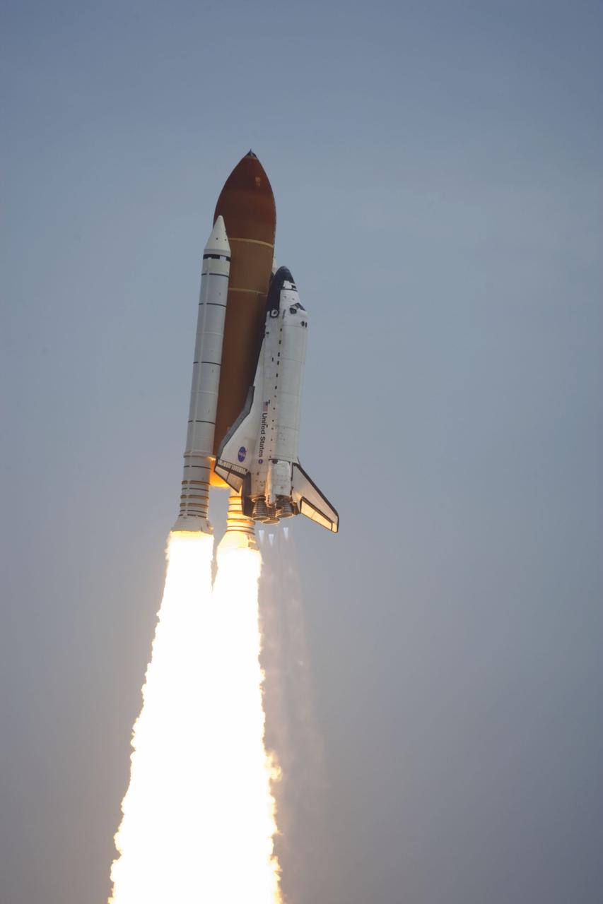 CAPE CANAVERAL, Fla. -- Space shuttle Atlantis soars from Launch Pad 39A at NASA's Kennedy Space Center in Florida on its STS-135 mission to the International Space Station. Atlantis with its crew of four; Commander Chris Ferguson, Pilot Doug Hurley, Mission Specialists Sandy Magnus and Rex Walheim, lifted off at 11:29 a.m. EDT on July 8, 2011 to deliver the Raffaello multi-purpose logistics module packed with supplies and spare parts for the International Space Station. Atlantis also will fly the Robotic Refueling Mission experiment that will investigate the potential for robotically refueling existing satellites in orbit. In addition, Atlantis will return with a failed ammonia pump module to help NASA better understand the failure mechanism and improve pump designs for future systems. STS-135 is the 33rd flight of Atlantis, the 37th shuttle mission to the space station, and the 135th and final mission of NASA's Space Shuttle Program. For more information, visit www.nasa.gov/mission_pages/shuttle/shuttlemissions/sts135/index.html. Photo credit: NASA/ Kenny Allen
