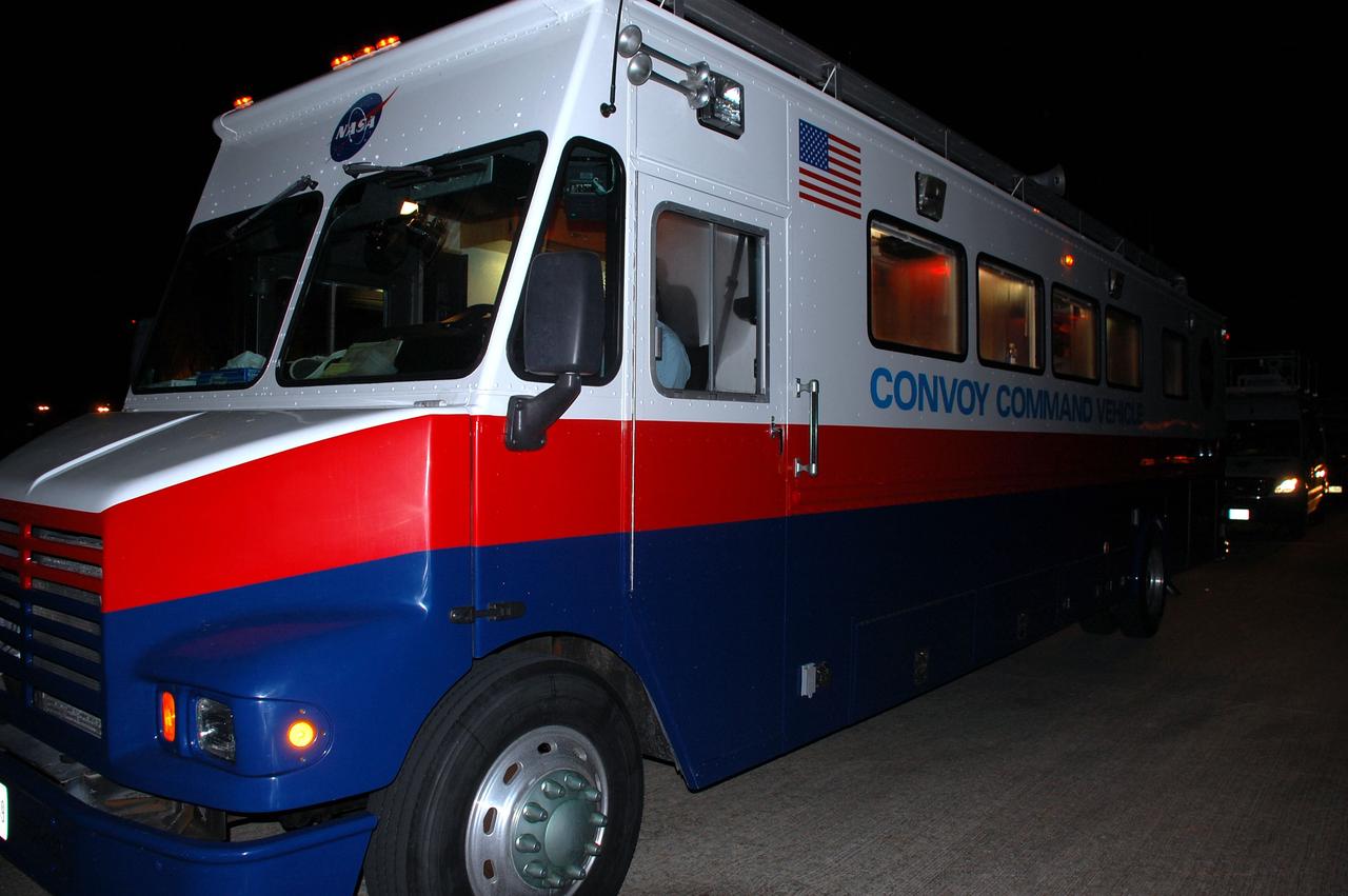 CAPE CANAVERAL, Fla. -- The Convoy Command Center vehicle is positioned on the Shuttle Landing Facility (SLF) at NASA's Kennedy Space Center in Florida awaiting the landing of space shuttle Atlantis. The command vehicle is equipped to control critical communications between the crew still aboard Atlantis and the Launch Control Center. The team will monitor the health of the orbiter systems and direct convoy operations made up of about 40 vehicles, including 25 specially designed vehicles to assist the crew in leaving the shuttle, and prepare the vehicle for towing from the SLF to its processing hangar.         Securing the space shuttle fleet's place in history, Atlantis marks the 26th nighttime landing of NASA's Space Shuttle Program and the 78th landing at Kennedy. Atlantis and its crew delivered to the International Space Station the Raffaello multi-purpose logistics module packed with more than 9,400 pounds of spare parts, equipment and supplies that will sustain station operations for the next year. STS-135 is the 33rd and final flight for Atlantis and the final mission of the Space Shuttle Program. For more information, visit www.nasa.gov/mission_pages/shuttle/shuttlemissions/sts135/index.html. Photo credit: NASA/Ben Smegelsky