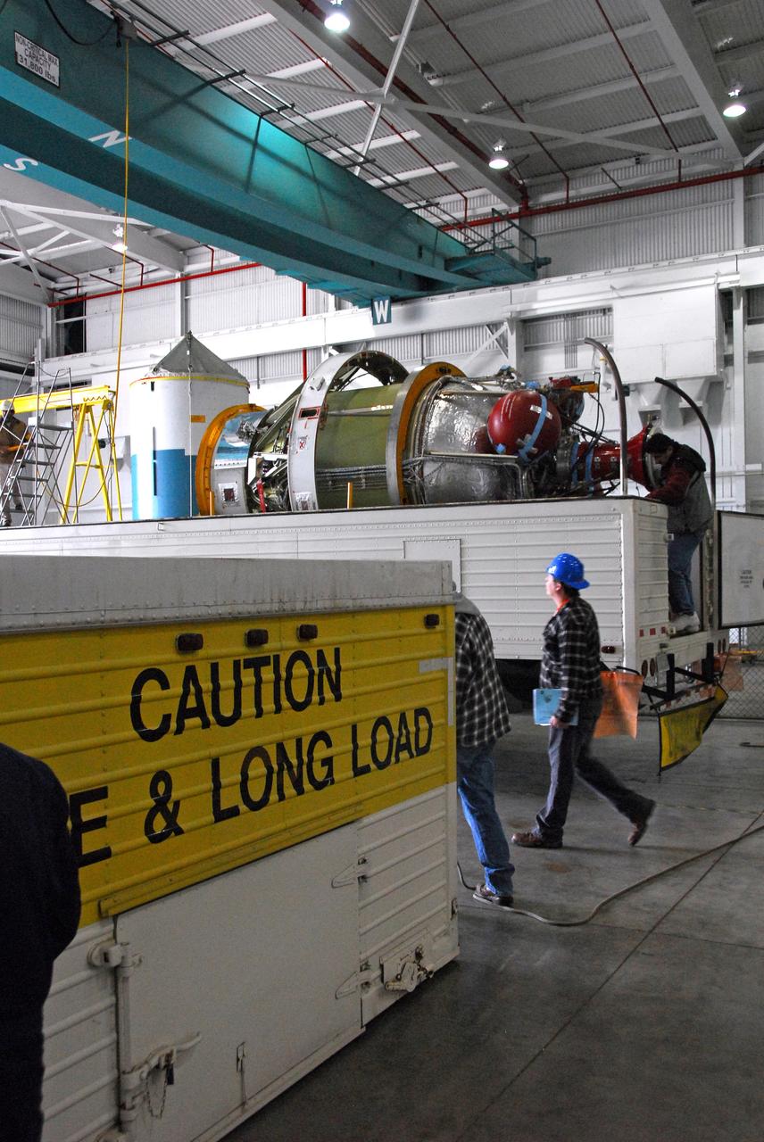 VANDENBERG AIR FORCE BASE, Calif. -- The second stage of a United Launch Alliance Delta II that will carry NASA's National Polar-orbiting Operational Environmental Satellite System Preparatory Project (NPP) satellite into space is prepared for its move from NASA Hangar 836 to Space Launch Complex-2 at Vandenberg Air Force Base in California.     NPP will be positioned 512 miles above the Earth's surface and will orbit about 16 times each day to observe nearly the entire globe. The NPP mission for NASA and the National Oceanic and Atmospheric Administration (NOAA) is to measure Earth's atmospheric and sea surface temperatures, humidity sounding, land and ocean biological activity, and cloud and aerosol properties. For more information, visit www.nasa.gov/NPP. Photo credit: NASA/VAFB