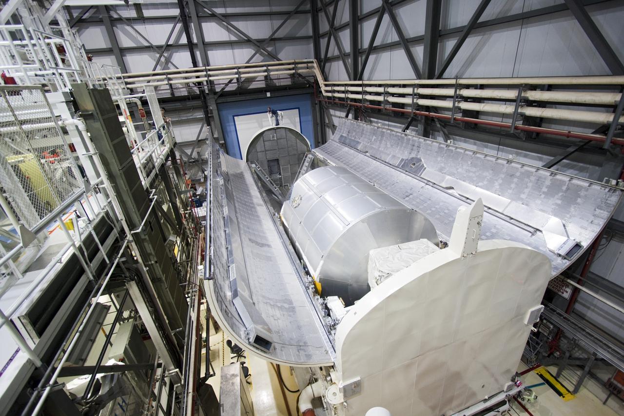 CAPE CANAVERAL, Fla. -- In Orbiter Processing Facility-2 (OPF-2) at NASA’s Kennedy Space Center in Florida, the Raffaello multi-purpose logistics module is secured in the payload canister, after a special payload removal device was used to remove it from Atlantis’ cargo bay. Raffaello will then be readied for transport to the Space Station Processing Facility where its contents will be unloaded. Atlantis completed NASA’s final space shuttle mission, STS-135, after landing at the center’s Shuttle Landing Facility, July 21, 2011, at 5:57 a.m. EDT. Following removal of all payloads in Atlantis’ cargo bay, workers will begin to prepare the spacecraft for eventual permanent display at the Kennedy Space Center Visitor Complex. Photo credit: Jim Grossman