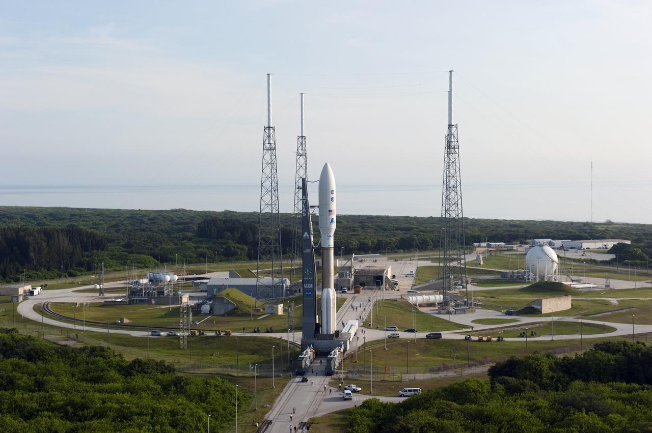 CAPE CANAVERAL, Fla. -- On Cape Canaveral Air Force Station in Florida, the United Launch Alliance Atlas V-551 launch vehicle slowly approaches the launch stand on Space Launch Complex 41.  Atop the rocket is NASA's Juno spacecraft, enclosed in its payload fairing.    Liftoff is planned during a launch window which extends from 11:34 a.m. to 12:43 p.m. EDT on Aug. 5. The solar-powered spacecraft will orbit Jupiter's poles 33 times to find out more about the gas giant's origins, structure, atmosphere and magnetosphere and investigate the existence of a solid planetary core. NASA's Jet Propulsion Laboratory, Pasadena, Calif., manages the Juno mission for the principal investigator, Scott Bolton, of Southwest Research Institute in San Antonio. The Juno mission is part of the New Frontiers Program managed at NASA's Marshall Space Flight Center in Huntsville, Ala. Lockheed Martin Space Systems, Denver, built the spacecraft. Launch management for the mission is the responsibility of NASA's Launch Services Program at the Kennedy Space Center in Florida.  For more information, visit www.nasa.gov/juno. Photo credit: NASA/Kim Shiflett