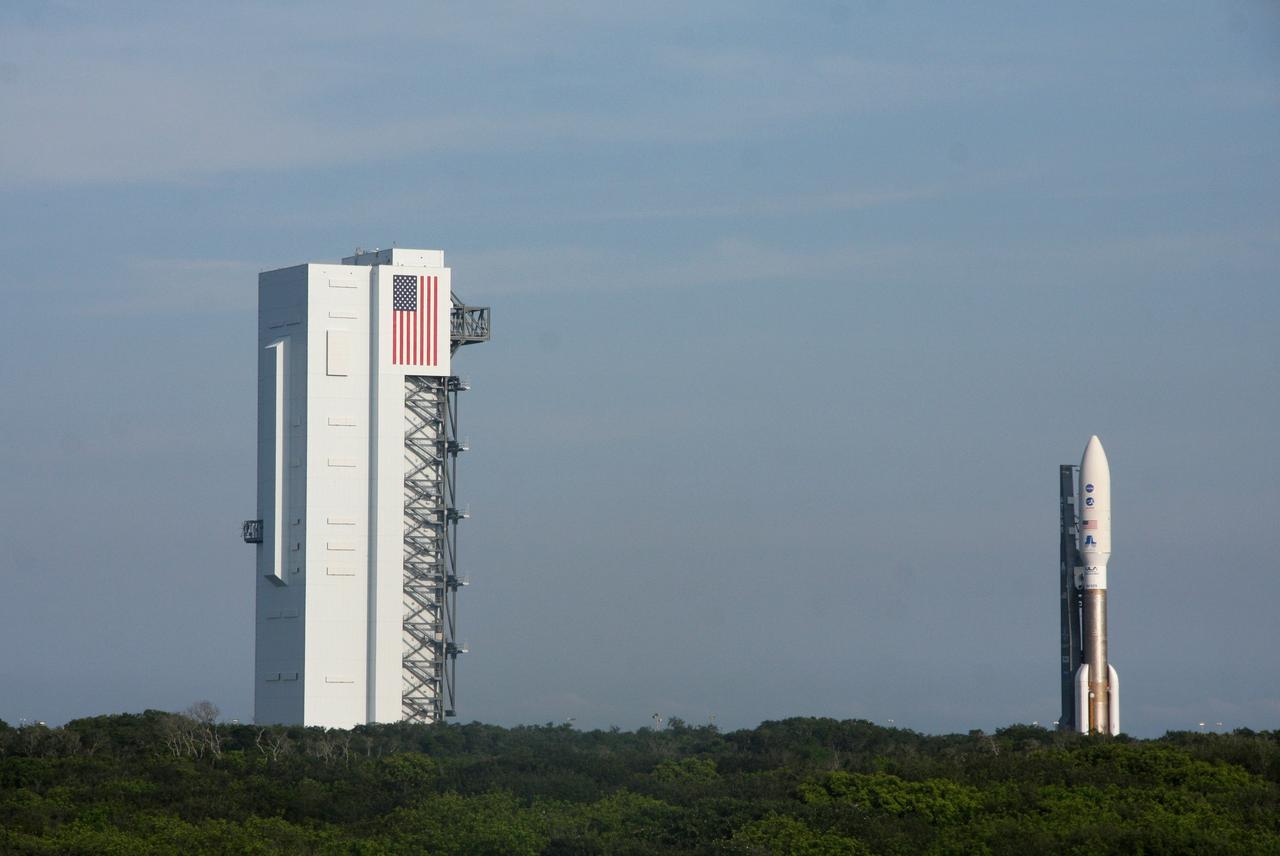 CAPE CANAVERAL, Fla. -- On Cape Canaveral Air Force Station in Florida, the 197-foot-tall United Launch Alliance Atlas V-551 launch vehicle rolls out of the Vertical Integration Facility on its way to the launch pad at Space Launch Complex 41.  Atop the rocket is NASA's Juno spacecraft, enclosed in its payload fairing.    Liftoff is planned during a launch window which extends from 11:34 a.m. to 12:43 p.m. EDT on Aug. 5. The solar-powered spacecraft will orbit Jupiter's poles 33 times to find out more about the gas giant's origins, structure, atmosphere and magnetosphere and investigate the existence of a solid planetary core. NASA's Jet Propulsion Laboratory, Pasadena, Calif., manages the Juno mission for the principal investigator, Scott Bolton, of Southwest Research Institute in San Antonio. The Juno mission is part of the New Frontiers Program managed at NASA's Marshall Space Flight Center in Huntsville, Ala. Lockheed Martin Space Systems, Denver, built the spacecraft. Launch management for the mission is the responsibility of NASA's Launch Services Program at the Kennedy Space Center in Florida.  For more information, visit www.nasa.gov/juno. Photo credit: NASA/Ken Thornsley
