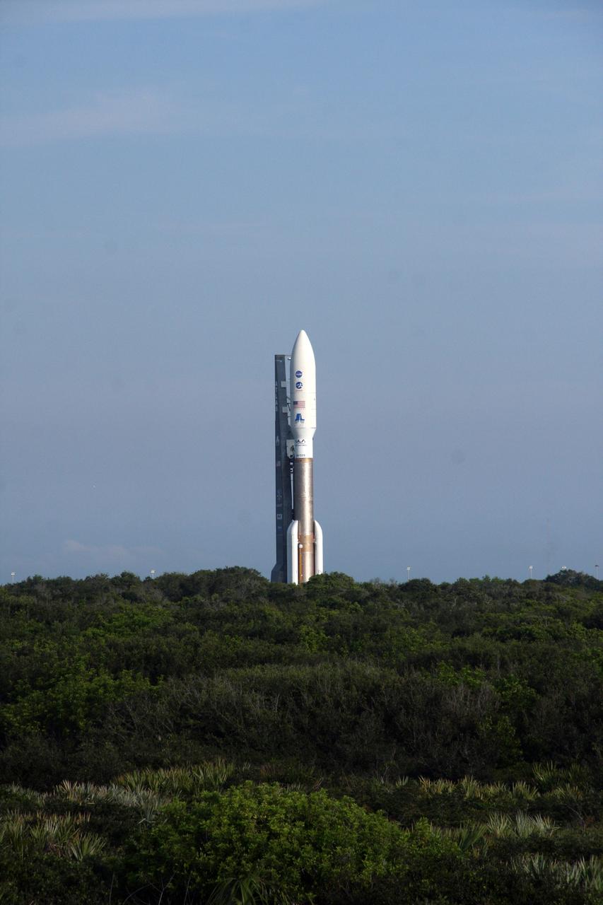CAPE CANAVERAL, Fla. -- On Cape Canaveral Air Force Station in Florida, the 197-foot-tall United Launch Alliance Atlas V-551 launch vehicle dominates the landscape as it moves from the Vertical Integration Facility to the launch pad at Space Launch Complex 41.  Atop the rocket is NASA's Juno spacecraft, enclosed in its payload fairing.    Liftoff is planned during a launch window which extends from 11:34 a.m. to 12:43 p.m. EDT on Aug. 5. The solar-powered spacecraft will orbit Jupiter's poles 33 times to find out more about the gas giant's origins, structure, atmosphere and magnetosphere and investigate the existence of a solid planetary core. NASA's Jet Propulsion Laboratory, Pasadena, Calif., manages the Juno mission for the principal investigator, Scott Bolton, of Southwest Research Institute in San Antonio. The Juno mission is part of the New Frontiers Program managed at NASA's Marshall Space Flight Center in Huntsville, Ala. Lockheed Martin Space Systems, Denver, built the spacecraft. Launch management for the mission is the responsibility of NASA's Launch Services Program at the Kennedy Space Center in Florida.  For more information, visit www.nasa.gov/juno. Photo credit: NASA/Ken Thornsley