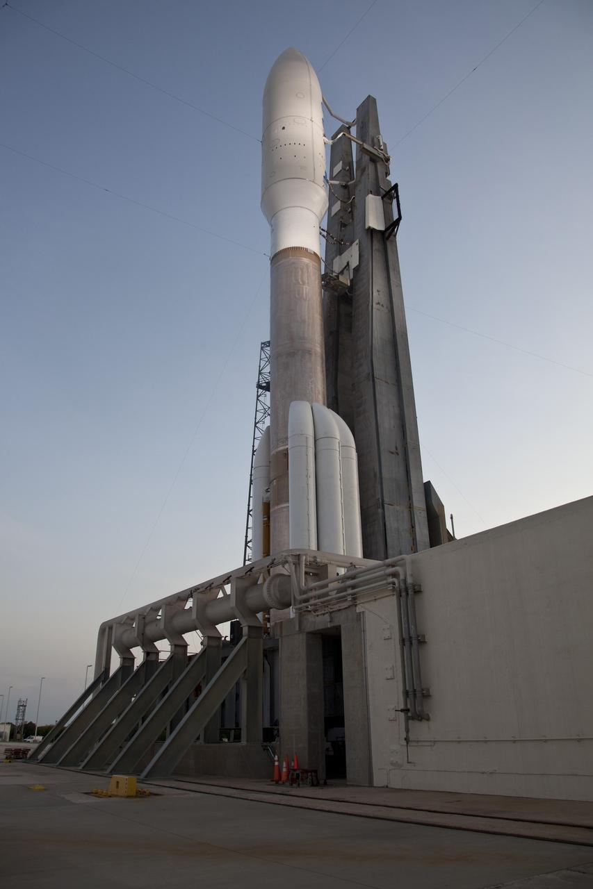 CAPE CANAVERAL, Fla. -- At Cape Canaveral Air Force Station in Florida, preparations to launch the United Launch Alliance Atlas V-551 launch vehicle carrying NASA's Juno spacecraft from Space Launch Complex 41 are proceeding on schedule.    Liftoff is planned during a launch window which extends from 11:34 a.m. to 12:43 p.m. EDT on Aug. 5. The solar-powered spacecraft will orbit Jupiter's poles 33 times to find out more about the gas giant's origins, structure, atmosphere and magnetosphere and investigate the existence of a solid planetary core. NASA's Jet Propulsion Laboratory, Pasadena, Calif., manages the Juno mission for the principal investigator, Scott Bolton, of Southwest Research Institute in San Antonio. The Juno mission is part of the New Frontiers Program managed at NASA's Marshall Space Flight Center in Huntsville, Ala. Lockheed Martin Space Systems, Denver, built the spacecraft. Launch management for the mission is the responsibility of NASA's Launch Services Program at the Kennedy Space Center in Florida.  For more information, visit www.nasa.gov/juno. Photo credit: Courtesy of Scott Andrews