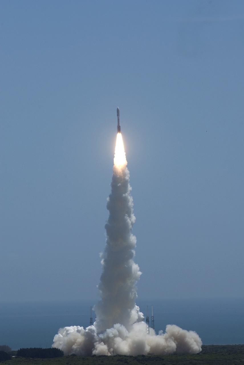 CAPE CANAVERAL, Fla. -- The United Launch Alliance Atlas V-551 launch vehicle carrying NASA's Juno planetary probe is off to a roaring start on its five-year journey from Space Launch Complex 41 on Cape Canaveral Air Force Station in Florida.    Liftoff was at 12:25 p.m. EDT Aug. 5. The solar-powered spacecraft will orbit Jupiter's poles 33 times to find out more about the gas giant's origins, structure, atmosphere and magnetosphere and investigate the existence of a solid planetary core. NASA's Jet Propulsion Laboratory, Pasadena, Calif., manages the Juno mission for the principal investigator, Scott Bolton, of Southwest Research Institute in San Antonio. The Juno mission is part of the New Frontiers Program managed at NASA's Marshall Space Flight Center in Huntsville, Ala. Lockheed Martin Space Systems, Denver, built the spacecraft. Launch management for the mission is the responsibility of NASA's Launch Services Program at the Kennedy Space Center in Florida.  For more information, visit www.nasa.gov/juno. Photo credit: NASA/Jim Grossmann