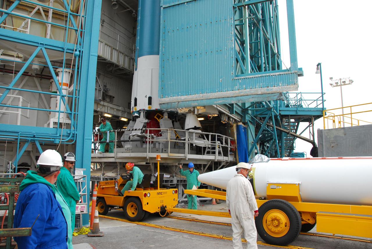 VANDENBERG AIR FORCE BASE, Calif. -- At Vandenberg Air Force Base in California, a solid rocket motor for the United Launch Alliance Delta II that will carry NASA's National Polar-orbiting Operational Environmental Satellite System Preparatory Project (NPP) satellite arrives at NASA's Space Launch Complex-2. NPP represents a critical first step in building the next-generation of Earth-observing satellites. NPP will carry the first of the new sensors developed for this satellite fleet, now known as the Joint Polar Satellite System (JPSS) to be launched in 2016. NPP is the bridge between NASA's Earth Observing System (EOS) satellites and the forthcoming series of JPSS satellites. The mission will test key technologies and instruments for the JPSS missions. NPP is targeted to launch Oct. 25. For more information, visit http://www.nasa.gov/NPP. Photo credit: NASA/VAFB, Dan Liberotti