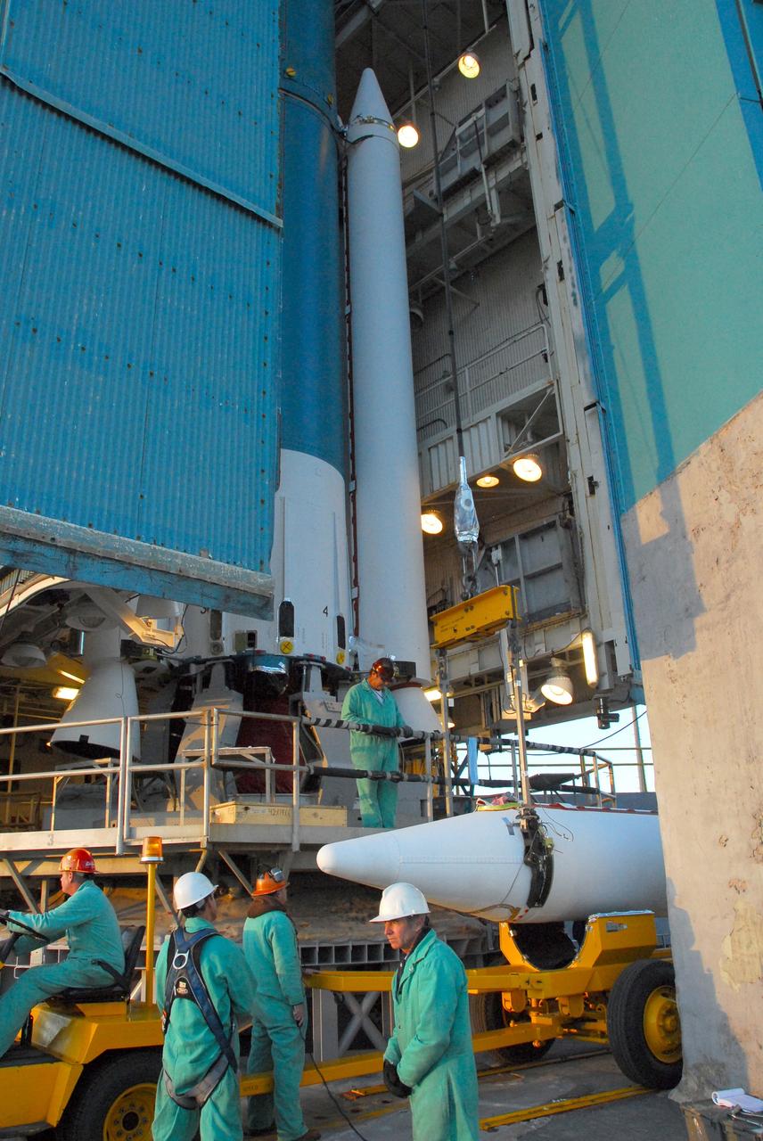 VANDENBERG AIR FORCE BASE, Calif. -- At Vandenberg Air Force Base in California, a solid rocket motor for the United Launch Alliance Delta II that will carry NASA’s National Polar-orbiting Operational Environmental Satellite System Preparatory Project (NPP) satellite into space is transported to NASA’s Space Launch Complex-2. NPP represents a critical first step in building the next-generation of Earth-observing satellites. NPP will carry the first of the new sensors developed for this satellite fleet, now known as the Joint Polar Satellite System (JPSS) to be launched in 2016. NPP is the bridge between NASA's Earth Observing System (EOS) satellites and the forthcoming series of JPSS satellites. The mission will test key technologies and instruments for the JPSS missions. NPP is targeted to launch Oct. 25. For more information, visit http://www.nasa.gov/NPP. Photo credit: NASA/VAFB, Mark Mackley