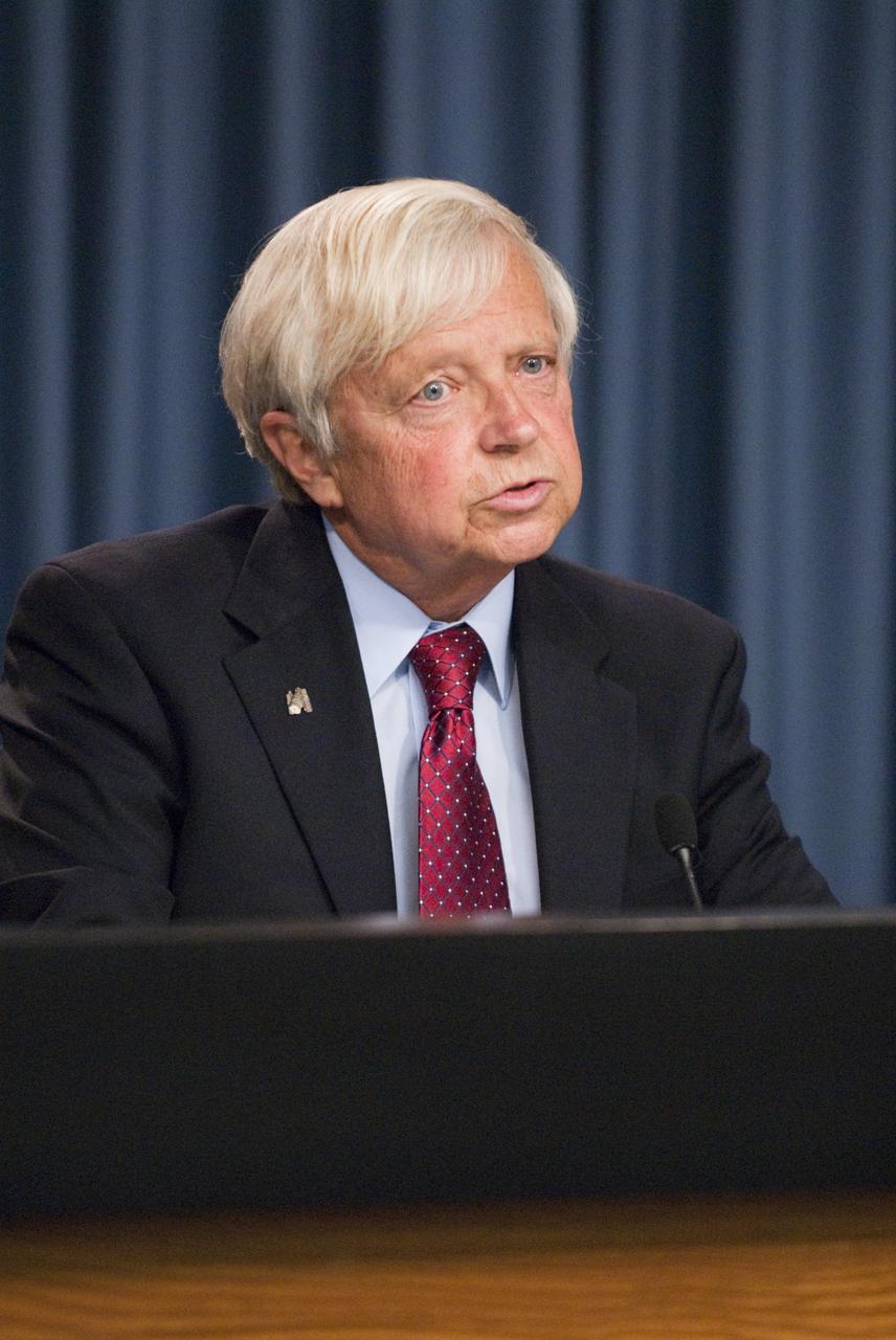 CAPE CANAVERAL, Fla. – Ed Weiler, NASA associate administrator, Science Mission Directorate, participates in the Gravity Recovery and Interior Laboratory (GRAIL) prelaunch news conference in the NASA Press Site auditorium at NASA's Kennedy Space Center in Florida. GRAIL is scheduled to launch Sept. 8 aboard a United Launch Alliance Delta II Heavy rocket from Cape Canaveral Air Force Station in Florida.    GRAIL will fly twin spacecraft in tandem around the moon to precisely measure and map variations in the moon's gravitational field. The mission will provide the most accurate global gravity field to date for any planet, including Earth. This detailed information will reveal differences in the density of the moon's crust and mantle and will help answer fundamental questions about the moon's internal structure, thermal evolution, and history of collisions with asteroids. The aim is to map the moon's gravity field so completely that future moon vehicles can safely navigate anywhere on the moon’s surface. For more information, visit http://www.nasa.gov/grail. Photo credit: NASA/Kim Shiflett