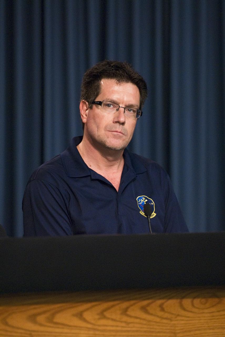 CAPE CANAVERAL, Fla. – Joel Tumbiolo, launch weather officer, 45th Weather Squadron, Cape Canaveral Air Force Station, Fla., participates in the Gravity Recovery and Interior Laboratory (GRAIL) prelaunch news conference in the NASA Press Site auditorium at NASA's Kennedy Space Center in Florida. GRAIL is scheduled to launch Sept. 8 aboard a United Launch Alliance Delta II Heavy rocket from Cape Canaveral Air Force Station in Florida.    GRAIL will fly twin spacecraft in tandem around the moon to precisely measure and map variations in the moon's gravitational field. The mission will provide the most accurate global gravity field to date for any planet, including Earth. This detailed information will reveal differences in the density of the moon's crust and mantle and will help answer fundamental questions about the moon's internal structure, thermal evolution, and history of collisions with asteroids. The aim is to map the moon's gravity field so completely that future moon vehicles can safely navigate anywhere on the moon’s surface. For more information, visit http://www.nasa.gov/grail. Photo credit: NASA/Kim Shiflett