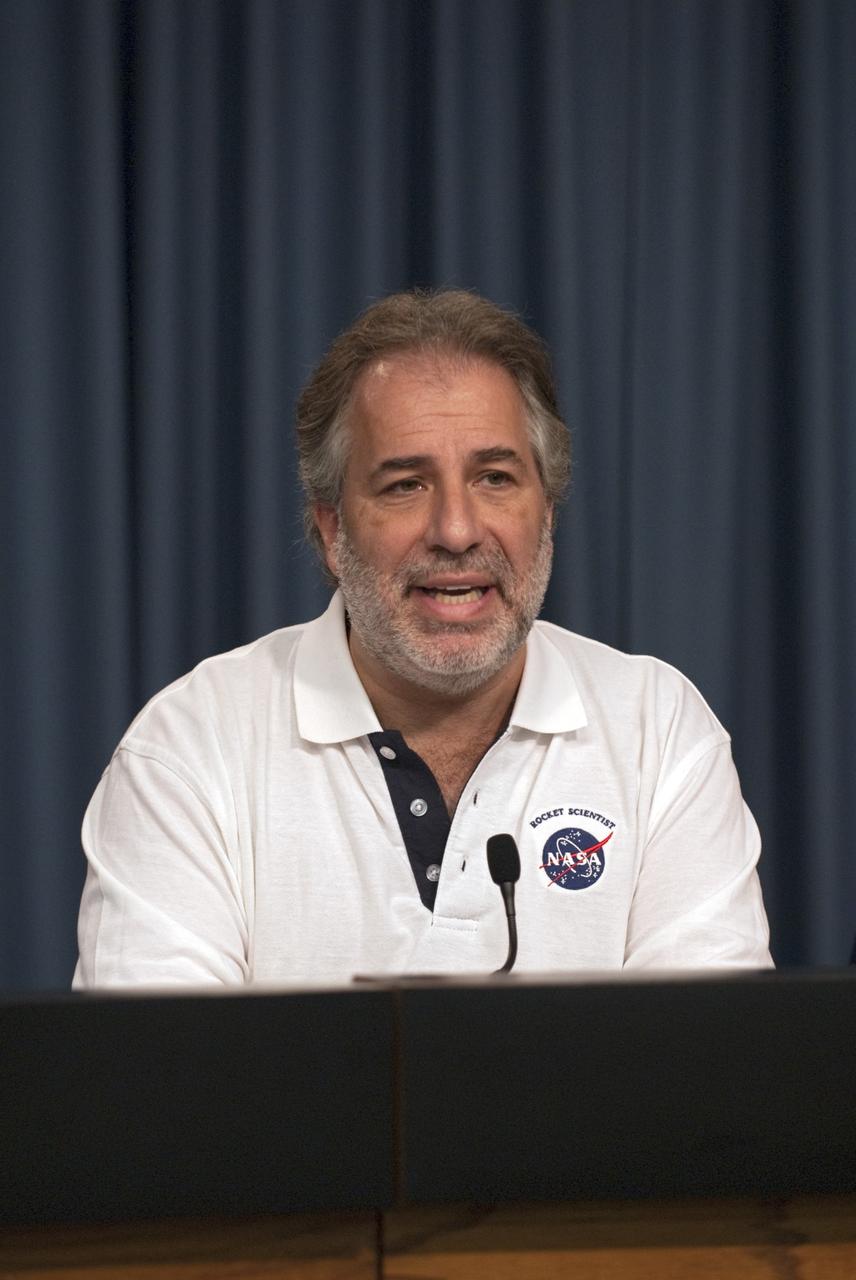 CAPE CANAVERAL, Fla. – Robert Fogel, NASA’s GRAIL program scientist, participates in the Gravity Recovery and Interior Laboratory (GRAIL) mission science briefing in the NASA Press Site auditorium at NASA's Kennedy Space Center in Florida. GRAIL is scheduled to launch Sept. 8 aboard a United Launch Alliance Delta II Heavy rocket from Cape Canaveral Air Force Station in Florida.    GRAIL will fly twin spacecraft in tandem around the moon to precisely measure and map variations in the moon's gravitational field. The mission will provide the most accurate global gravity field to date for any planet, including Earth. This detailed information will reveal differences in the density of the moon's crust and mantle and will help answer fundamental questions about the moon's internal structure, thermal evolution, and history of collisions with asteroids. The aim is to map the moon's gravity field so completely that future moon vehicles can safely navigate anywhere on the moon’s surface. For more information, visit http://www.nasa.gov/grail. Photo credit: NASA/Kim Shiflett