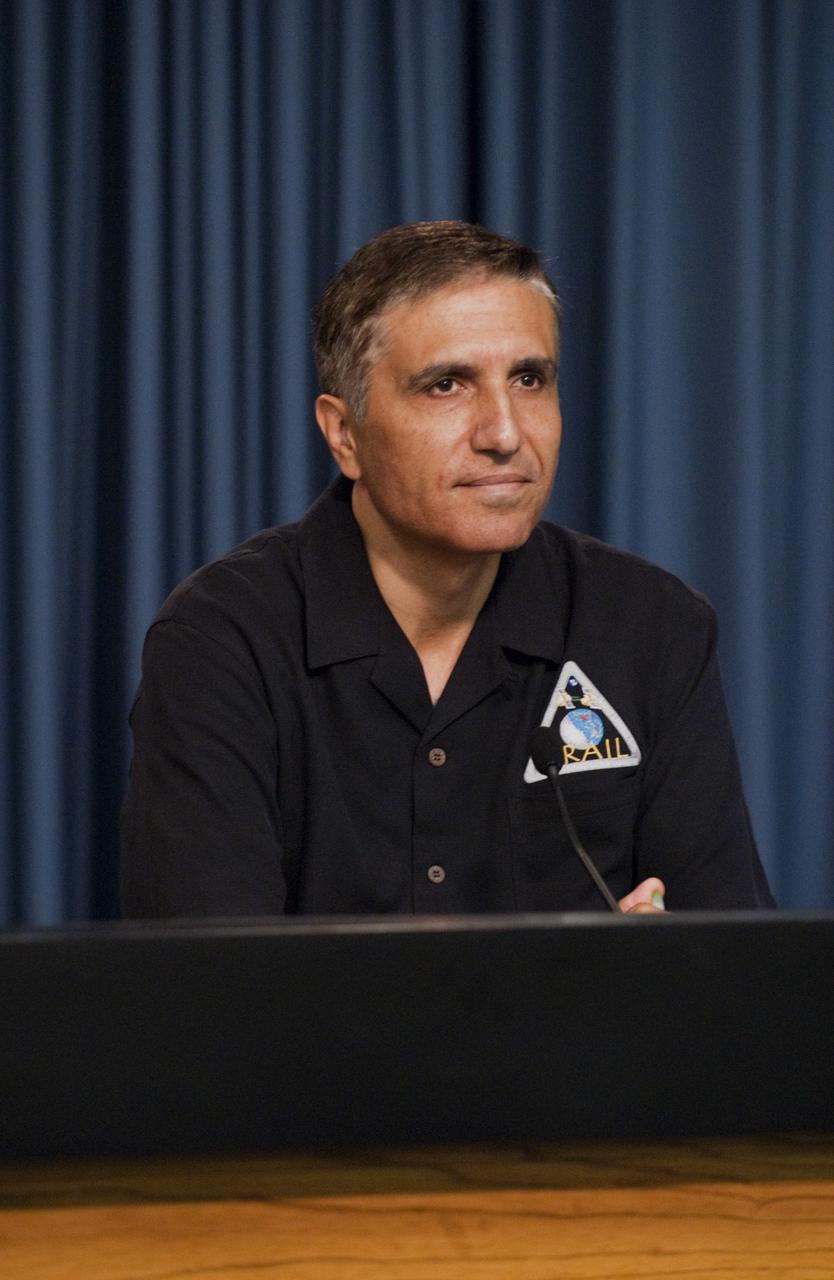 CAPE CANAVERAL, Fla. – – Sami Asmar, GRAIL deputy project scientist, NASA’s Jet Propulsion Laboratory, participates in the Gravity Recovery and Interior Laboratory (GRAIL) mission science briefing in the NASA Press Site auditorium at NASA's Kennedy Space Center in Florida. GRAIL is scheduled to launch Sept. 8 aboard a United Launch Alliance Delta II Heavy rocket from Cape Canaveral Air Force Station in Florida.    GRAIL will fly twin spacecraft in tandem around the moon to precisely measure and map variations in the moon's gravitational field. The mission will provide the most accurate global gravity field to date for any planet, including Earth. This detailed information will reveal differences in the density of the moon's crust and mantle and will help answer fundamental questions about the moon's internal structure, thermal evolution, and history of collisions with asteroids. The aim is to map the moon's gravity field so completely that future moon vehicles can safely navigate anywhere on the moon’s surface. For more information, visit http://www.nasa.gov/grail. Photo credit: NASA/Kim Shiflett