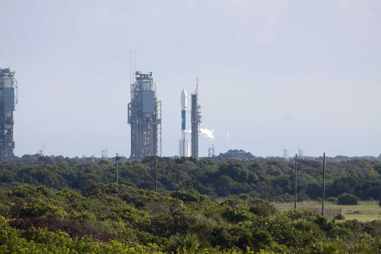 CAPE CANAVERAL, Fla. – NASA’s twin Gravity Recovery and Interior Laboratory (GRAIL) mission is moments away from liftoff atop a United Launch Alliance Delta II Heavy rocket. Leaving from Space Launch Complex 17B on Cape Canaveral Air Force Station in Florida, the spacecraft is scheduled to launch at 9:08:52 a.m. EDT Sept.10. GRAIL-A will separate from the second stage of the rocket at about one hour, 21 minutes after liftoff, followed by GRAIL-B at 90 minutes after launch. The spacecraft are embarking on a three-month journey to reach the moon.    GRAIL will fly twin spacecraft in tandem around the moon to precisely measure and map variations in the moon's gravitational field. The mission will provide the most accurate global gravity field to date for any planet, including Earth. This detailed information will reveal differences in the density of the moon's crust and mantle and will help answer fundamental questions about the moon's internal structure, thermal evolution, and history of collisions with asteroids. The aim is to map the moon's gravity field so completely that future moon vehicles can safely navigate anywhere on the moon’s surface. For more information, visit http://www.nasa.gov/grail. Photo credit: NASA/Darrell McCall