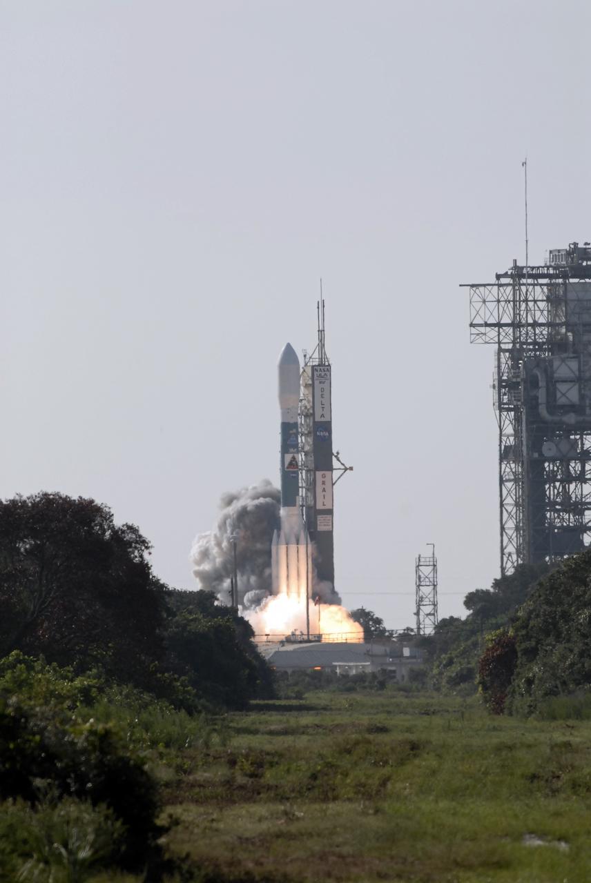 CAPE CANAVERAL, Fla. – The United Launch Alliance Delta II Heavy rocket lifted off at 9:08 a.m. EDT Sept. 10 from Space Launch Complex 17B on Cape Canaveral Air Force Station in Florida carrying NASA’s twin Gravity Recovery and Interior Laboratory (GRAIL) mission to the moon.    GRAIL will fly twin spacecraft in tandem around the moon to precisely measure and map variations in the moon's gravitational field. The mission will provide the most accurate global gravity field to date for any planet, including Earth. This detailed information will reveal differences in the density of the moon's crust and mantle and will help answer fundamental questions about the moon's internal structure, thermal evolution, and history of collisions with asteroids. The aim is to map the moon's gravity field so completely that future moon vehicles can safely navigate anywhere on the moon’s surface. For more information, visit http://www.nasa.gov/grail. Photo credit: NASA/Kim Shiflett