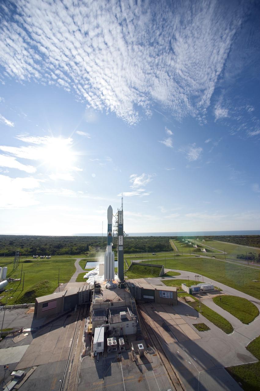 CAPE CANAVERAL, Fla. – Under a blue sky, engine ignition begins liftoff of the United Launch Alliance Delta II Heavy rocket carrying NASA’s twin Gravity Recovery and Interior Laboratory (GRAIL) mission off Space Launch Complex 17B on Cape Canaveral Air Force Station in Florida. The spacecraft launched at 9:08:52 a.m. EDT Sept. 10. GRAIL-A will separate from the second stage of the rocket at about one hour, 21 minutes after liftoff, followed by GRAIL-B at 90 minutes after launch. The spacecraft are embarking on a three-month journey to reach the moon.       GRAIL will fly twin spacecraft in tandem around the moon to precisely measure and map variations in the moon's gravitational field. The mission will provide the most accurate global gravity field to date for any planet, including Earth. This detailed information will reveal differences in the density of the moon's crust and mantle and will help answer fundamental questions about the moon's internal structure, thermal evolution, and history of collisions with asteroids. The aim is to map the moon's gravity field so completely that future moon vehicles can safely navigate anywhere on the moon’s surface. For more information, visit http://www.nasa.gov/grail. Photo credit: NASA/Sandra Joseph and Don Kight